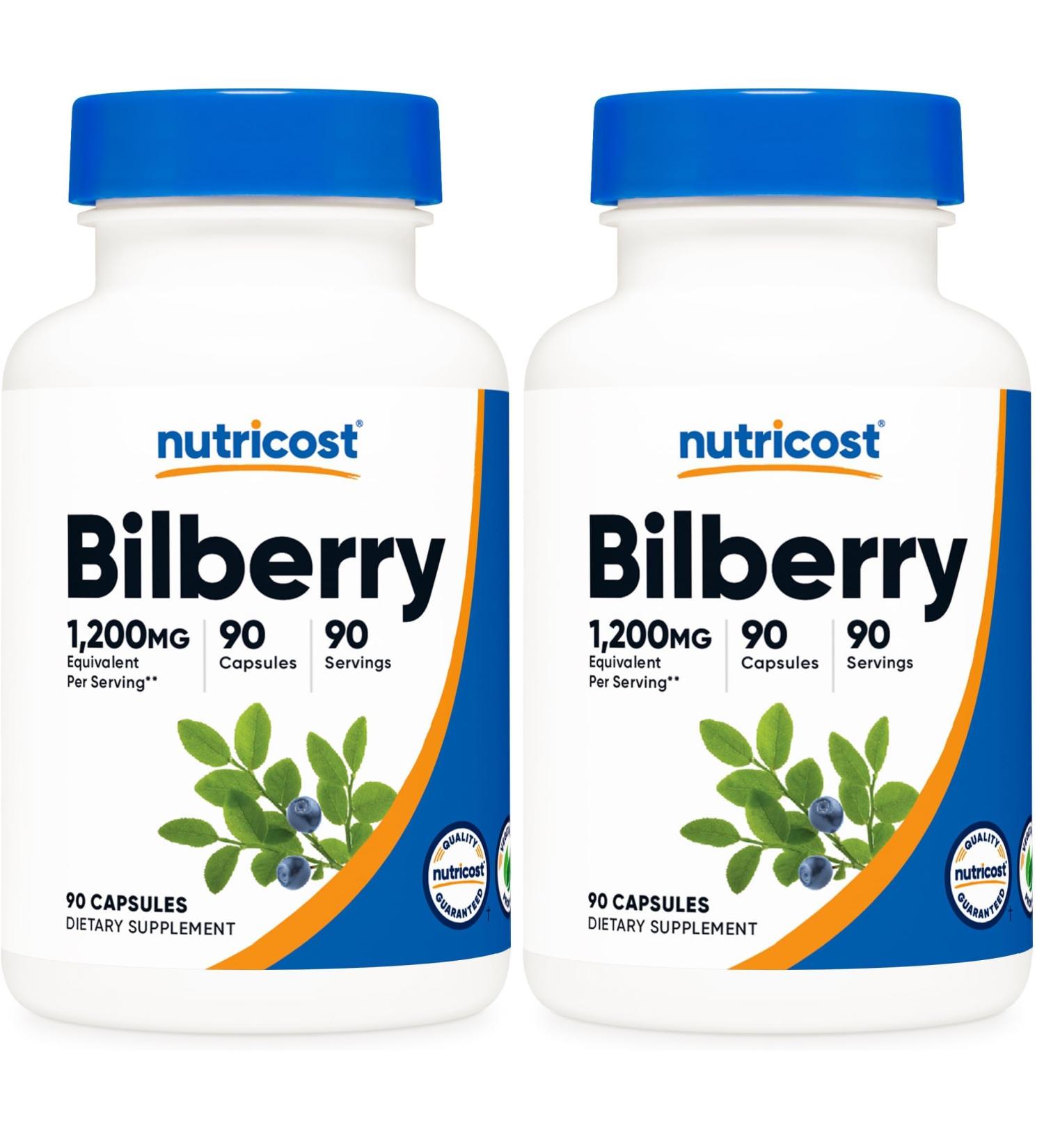 Nutricost Bilberry Capsules 1200mg Equivalent (90 Vegetarian Capsules) - Gluten Free and Non-GMO (Pack of 2) - Buy Online on GoSupps.com
