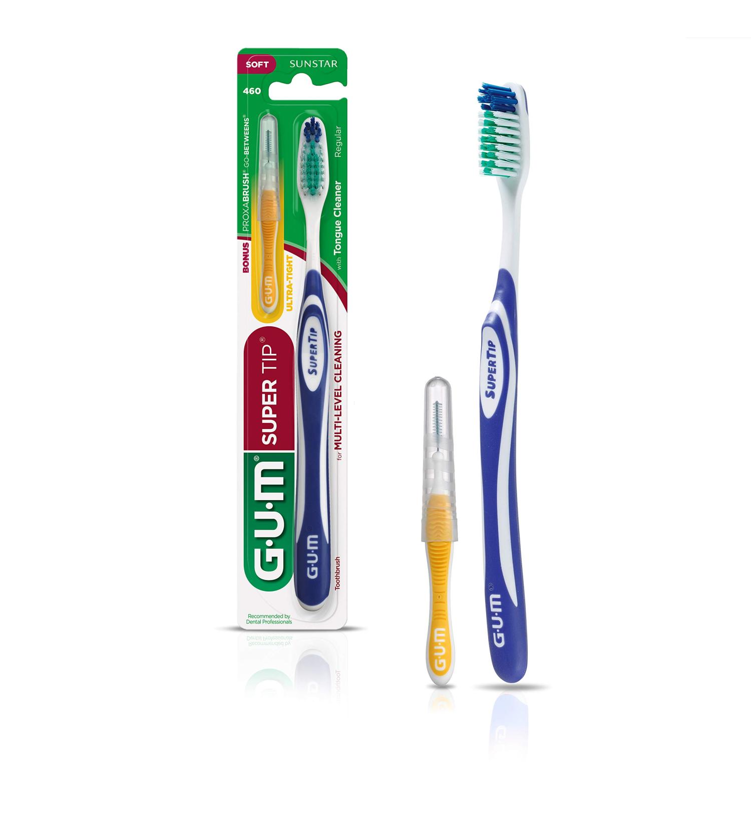 GUM Super Tip Toothbrush Full Head & Soft Bristles with Bonus Proxabrush Go-Betweens (Pack of 6) - 6 ct - Buy Online on GoSupps.com
