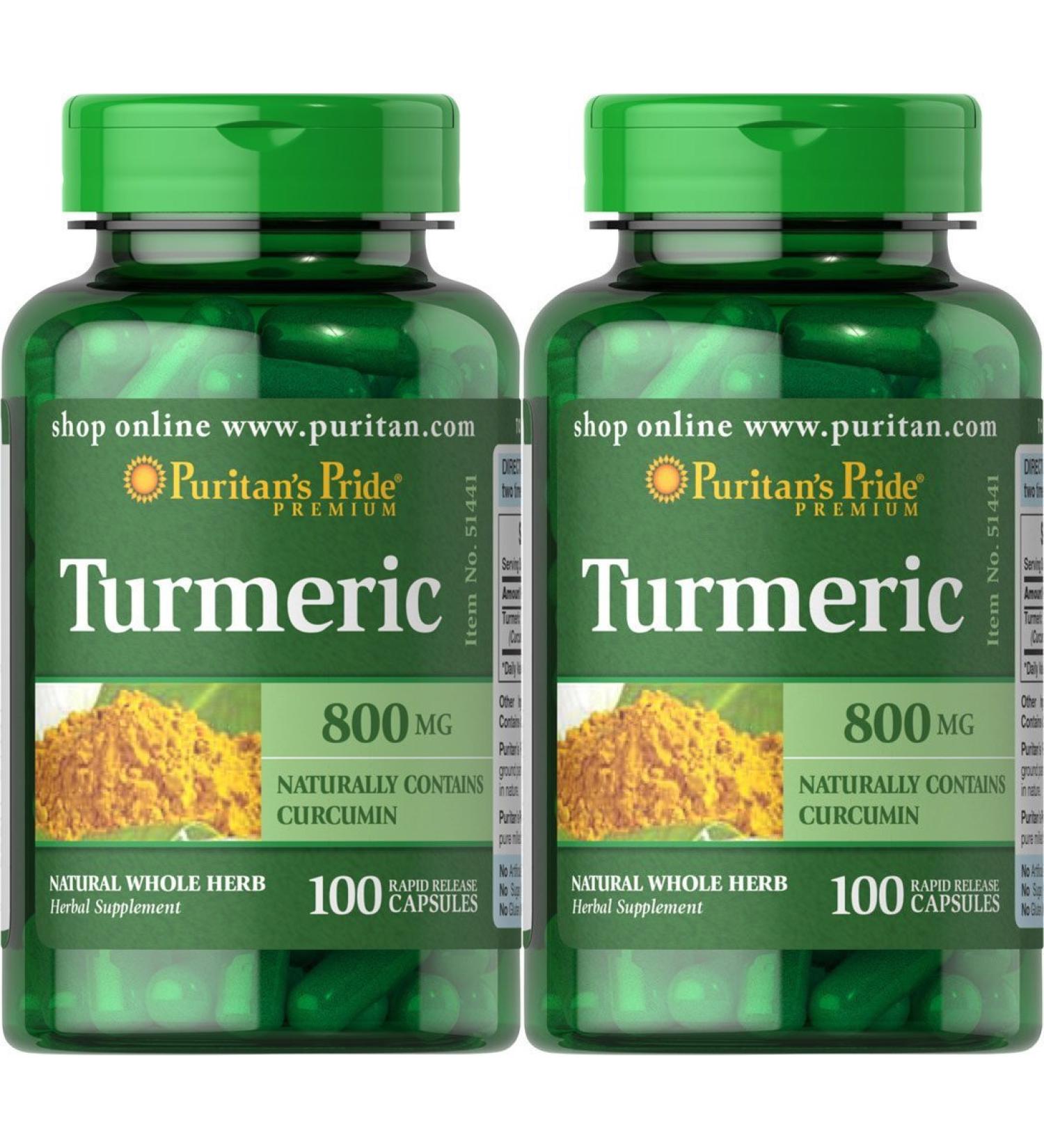 Puritan's Pride Turmeric 800 mg 100 Capsules (2 Pack)