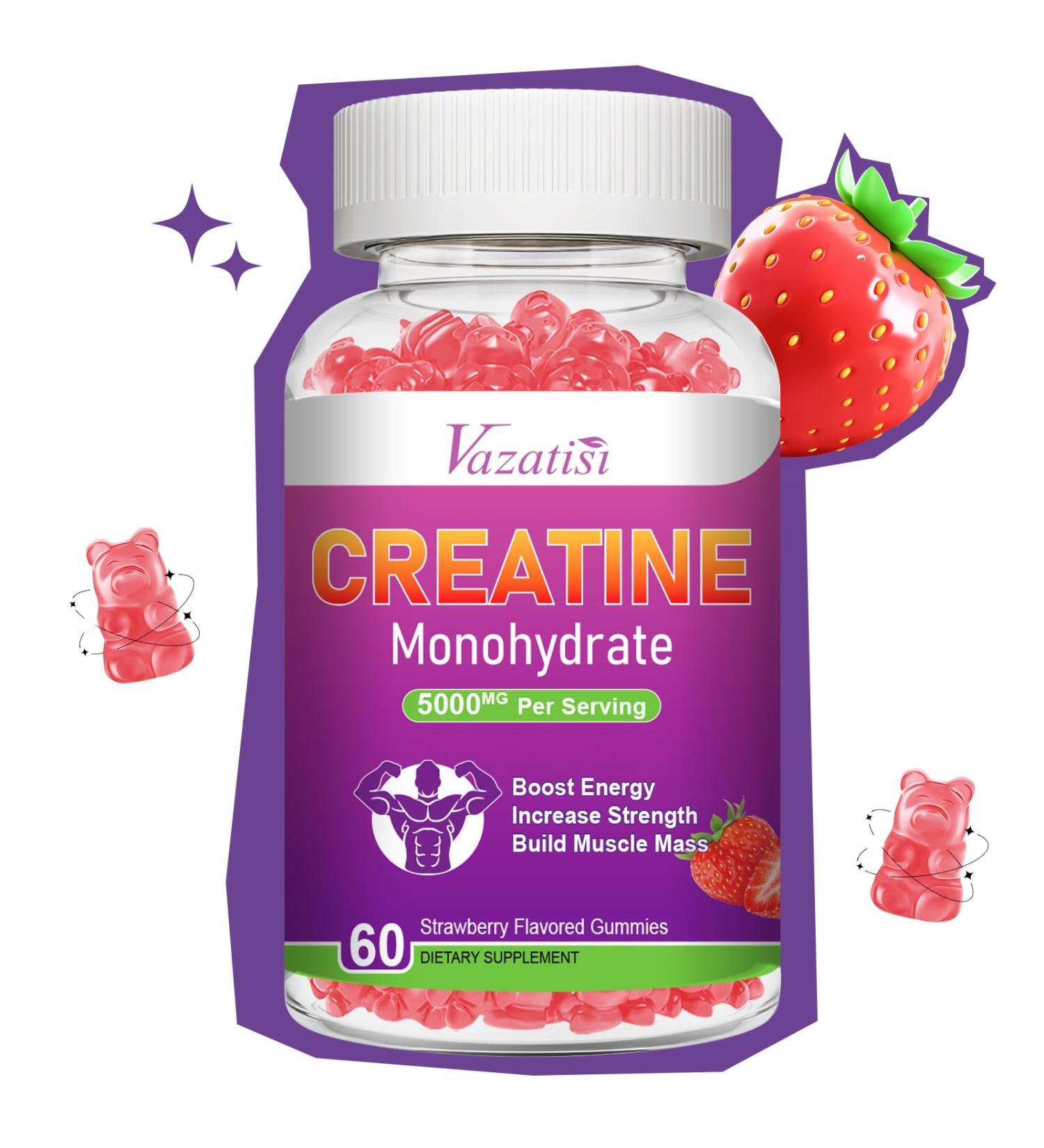 Creatine Monohydrate Gummies for Women & Men Sugar Free Vegan Creatine Supplement Natural Strawberry Flavor 60 Count Strawberry 60 Count (Pack of 1) - Buy Online on GoSupps.com