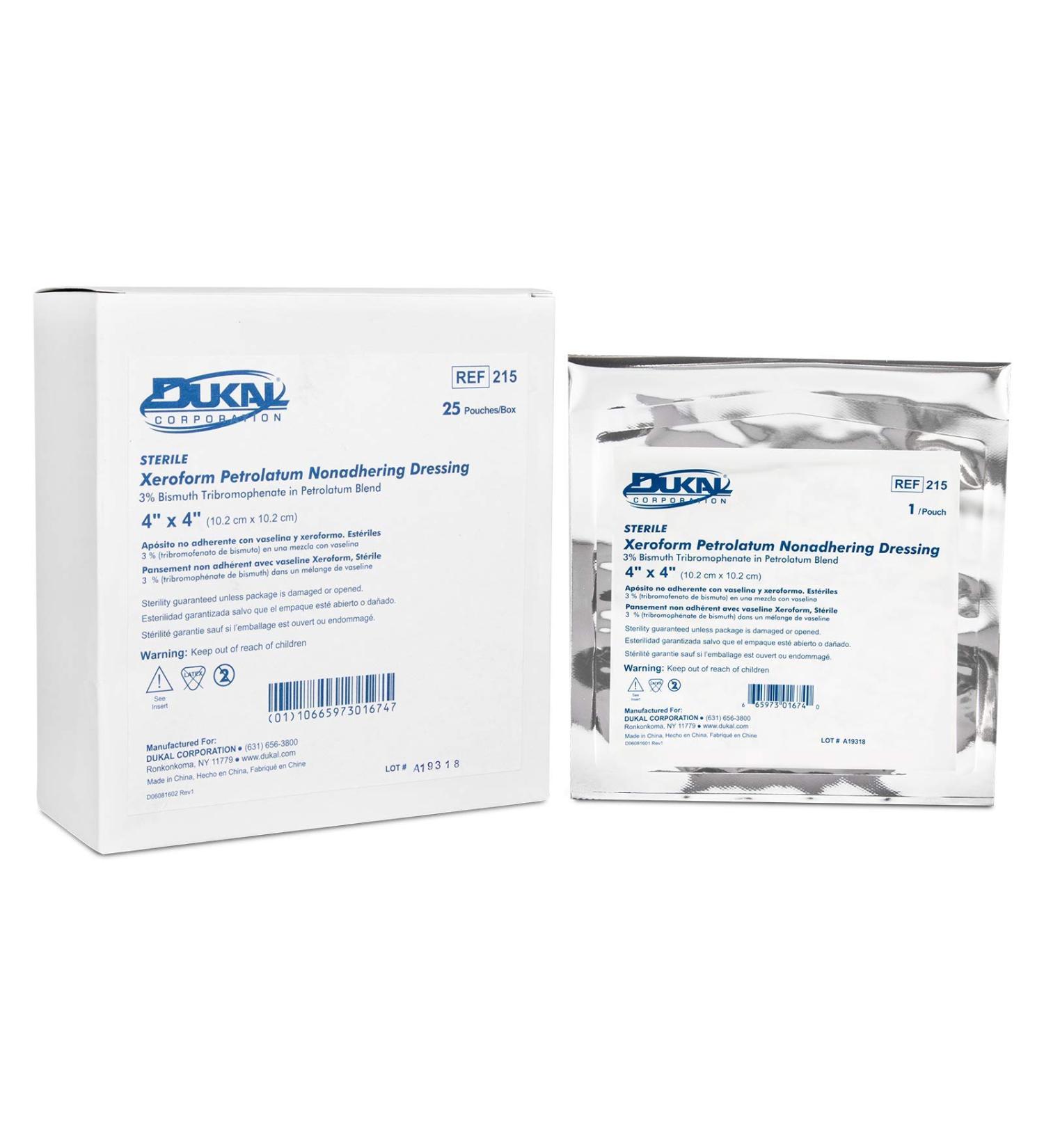 Dukal 215 Alba Xeroform Petrolatum Gauze 4 x 4 Inch, Sterile - Pack of 25 - Buy Online on GoSupps.com