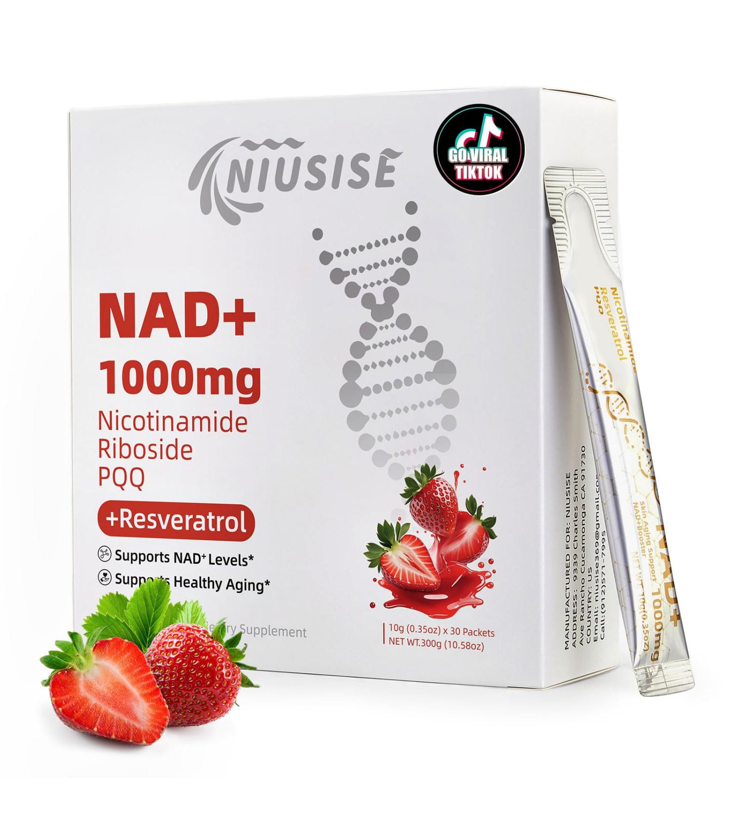 NIUSISE NAD Supplement NAD+ Liquid 1000mg Enhanced Formula with PQQ Nicotinamide Riboside & Resveratrol Advanced Anti-Aging Support for Men & Women Sustained Energy Vitality Boost (30 Packets) - Buy Online on GoSupps.com