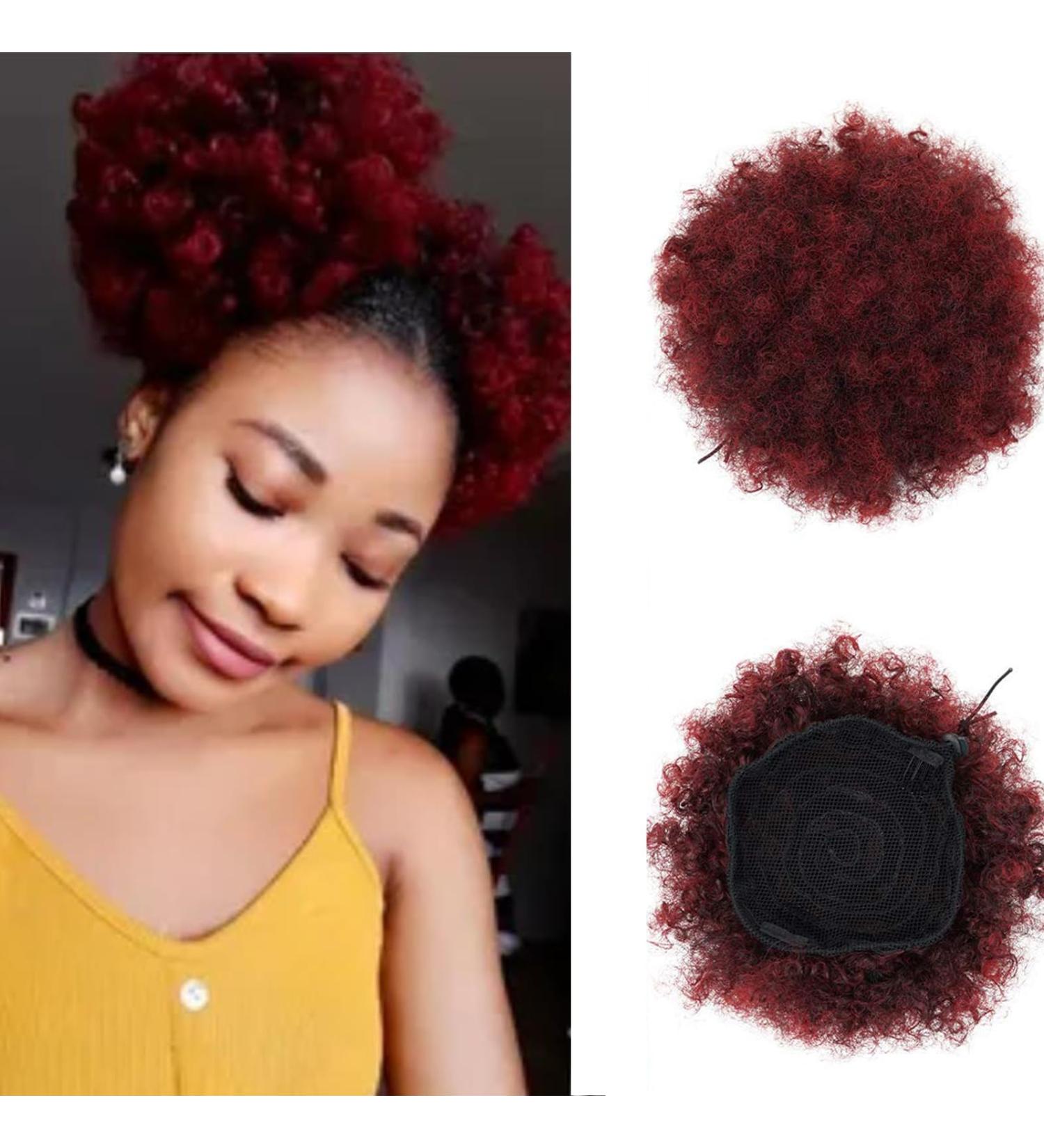 JHZHONG Afro Puff Drawstring Ponytail for Black Women Short Kinky Curly Afro Ponytail Synthetic Hair Afro Bun Drawstring Ponytail for Women Girls (small size(Pack of 2) TBUG) small size(Pack of 2) Rum red - Buy Online on GoSupps.com