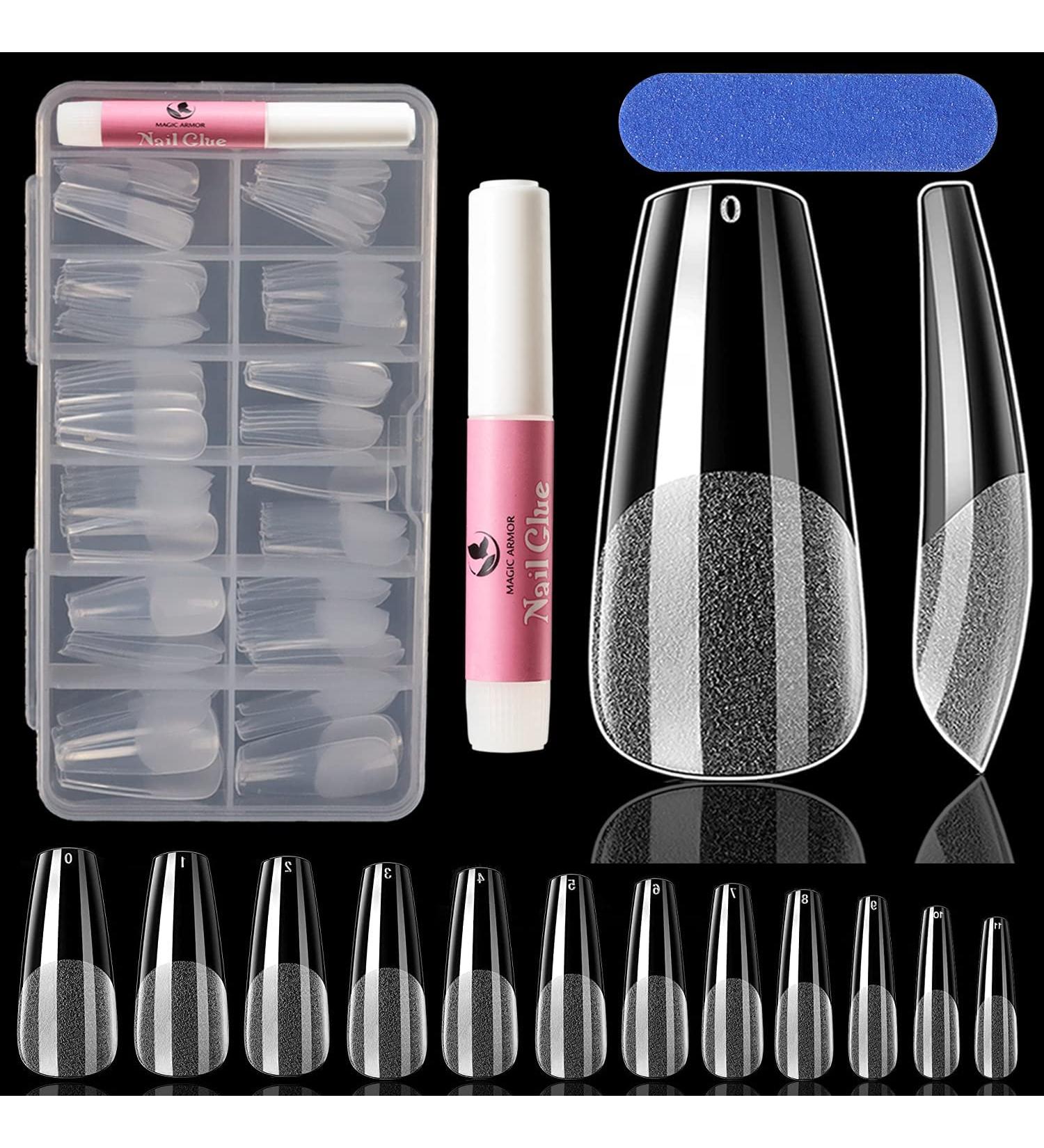 Coffin Gel Nail Tips - 120pcs Half Matte Long Clear Acrylic Ballerina False Nails Press On Soft Gel Full Cover with Glue - 12 Sizes - Buy Online on GoSupps.com