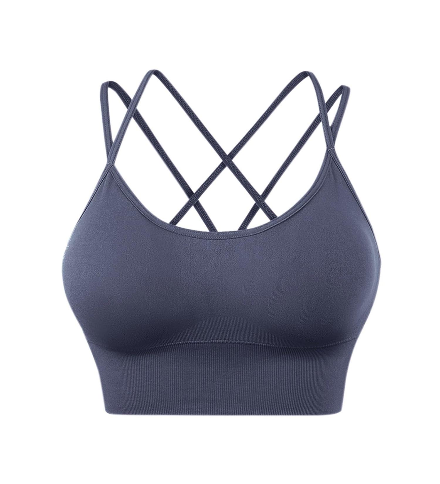 Riou Women's Sports Bras | Cross-Back Padded Crop Bustiers for Yoga & Fitness | Low-Impact Workout Bras in Small Blue - Buy Online on GoSupps.com