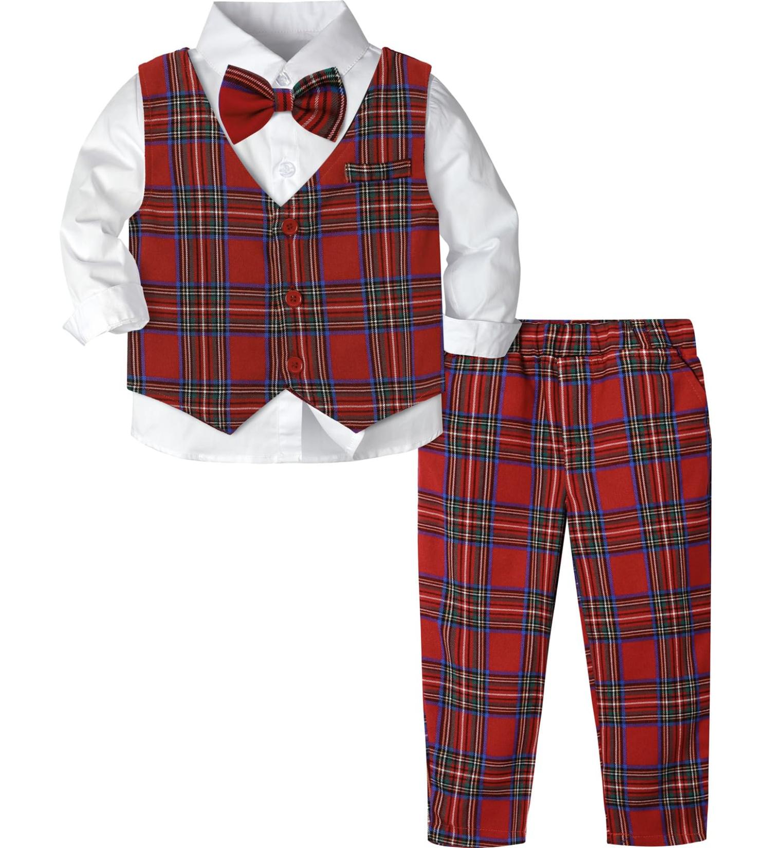 Mint Green Baby Boys Gentleman Suit Set | Red Plaid | 12-18 Months - Buy Online on GoSupps.com