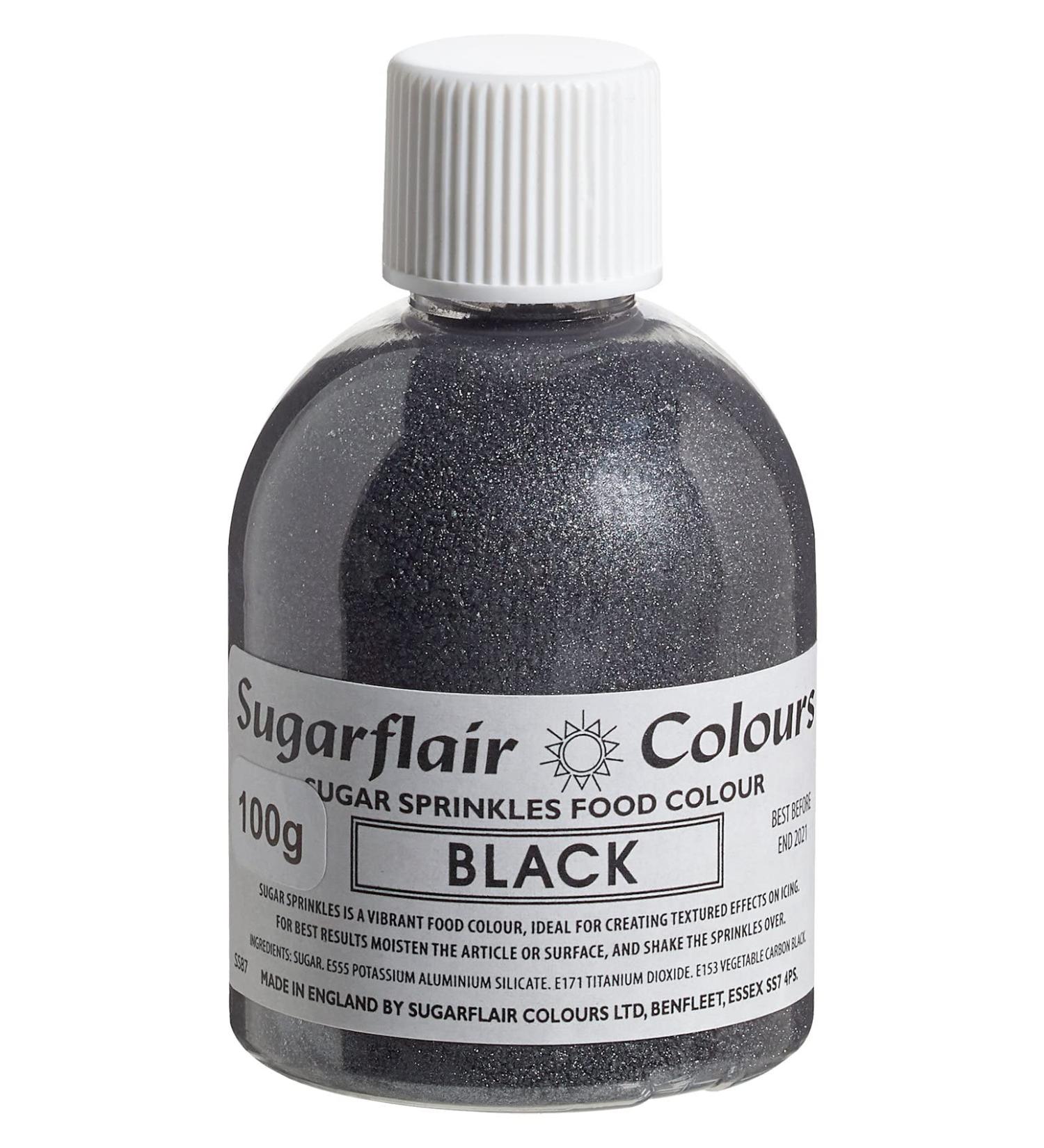 Sugarflair Black Edible Glitter Sugar Sprinkles - for Cake Decorating Sprinkle on Cakes Cupcakes Treats Desserts Ice Cream and Deserts - 100g