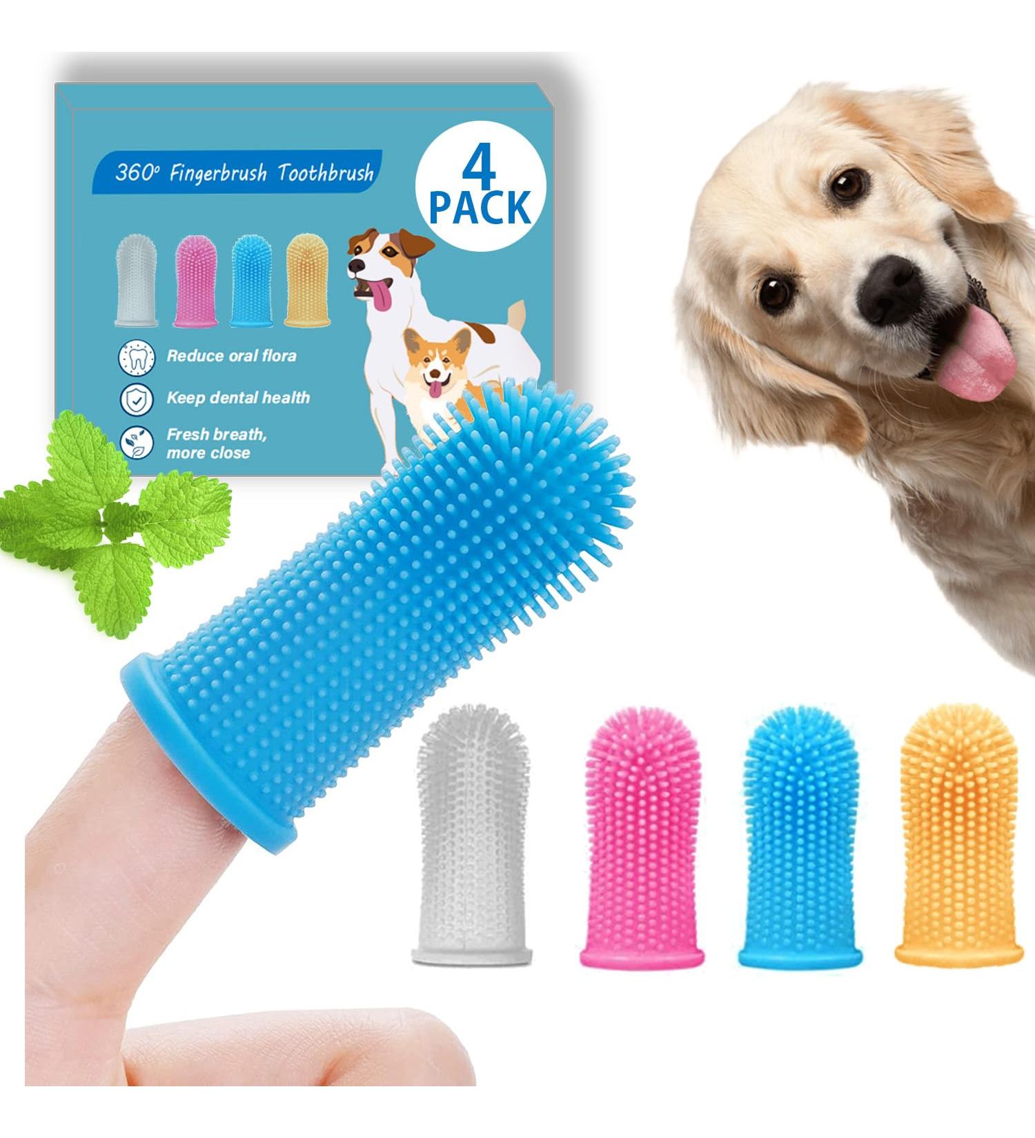 Bileumec Dog Toothbrush Fingerling - 360 Silicone Bristles Ergonomic Design Easy Dental Care for Dogs (4 Pack) - Ideal for International Shipping - Buy Online on GoSupps.com