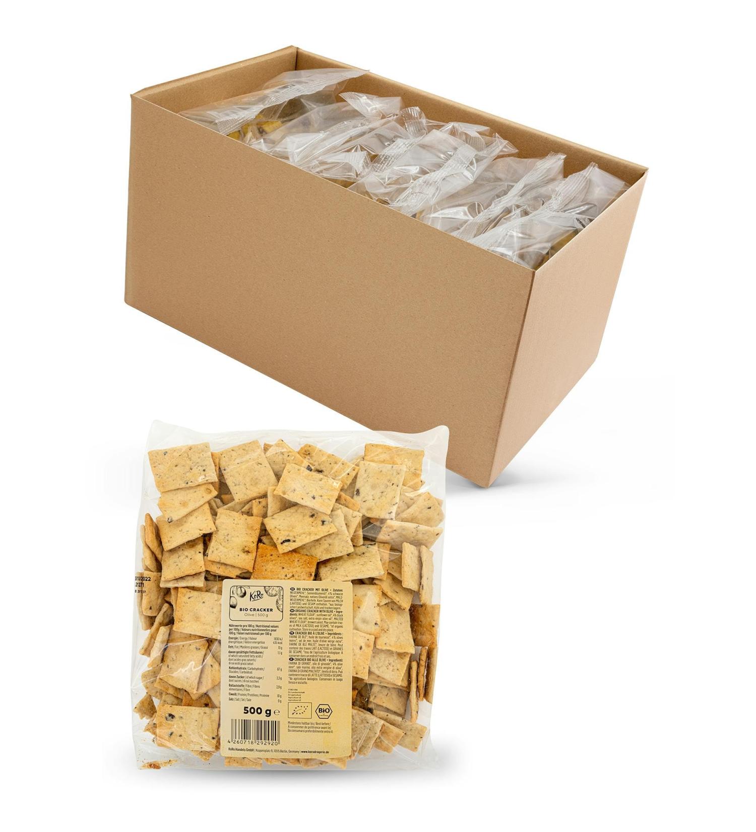  KoRo KoRo - Organic Olive Crackers 6 x 500g - Crunchy Wheat Cookies - With dried olive pieces - Perfect with wine appetizer or cheese - Buy Online on GoSupps.com