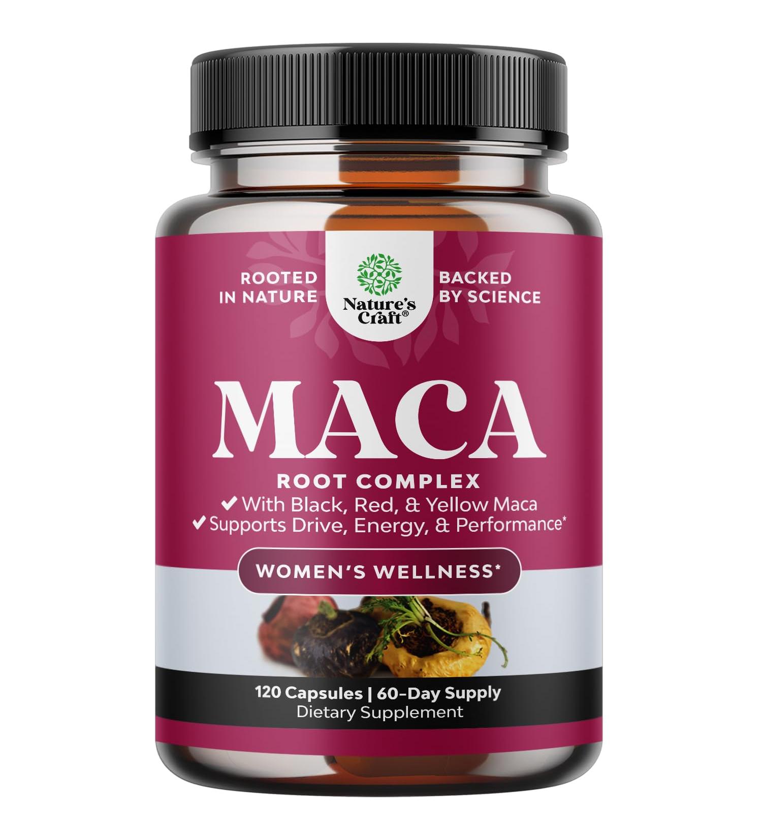 Maca Root Capsules for Women - Potent Herbal Supplement with Female Enhancing Blend of Red Yellow & Black Maca Root - Non-GMO Certified Vegan and Gluten-Free with No Artificial Colors - 120ct 120 Count (Pack of 1) - Buy Online on GoSupps.com