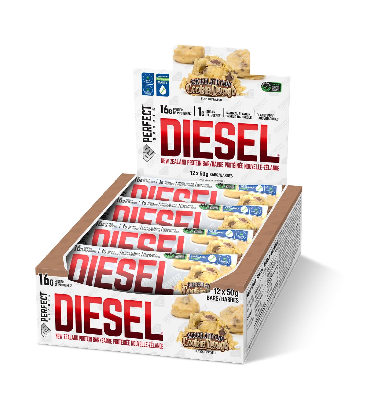 DIESEL New Zealand Protein Bar - Chocolate Chip Cookie Dough - 50g (12 Pack) - Buy Online on GoSupps.com