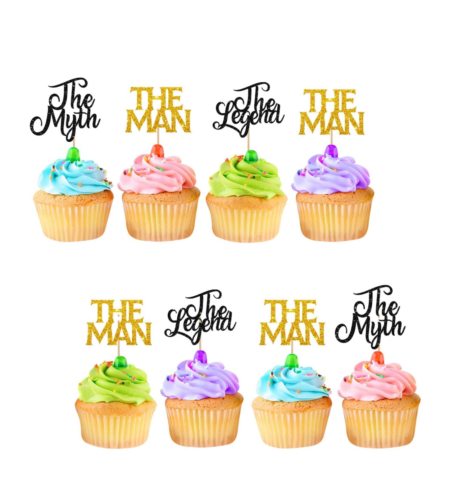The Man The Myth The Legend Cupcake Toppers for Father's Birthday Man Boy Birthday Cupcake Toppers Black & Gold Glitter Cake Decorations for Happy Father's Day Party Supplies - 24pcs - Buy Online on GoSupps.com