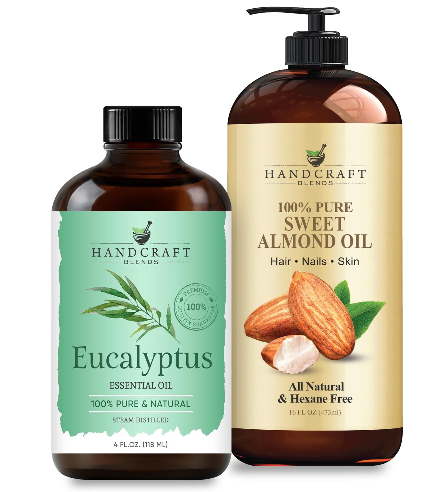 Handcraft Blends Soothing Relief Set: Sweet Almond Oil (16 Fl Oz) and Eucalyptus Essential Oil (4 Fl Oz) 100% Pure & Natural for Muscle Massage and Body Care - Buy Online on GoSupps.com