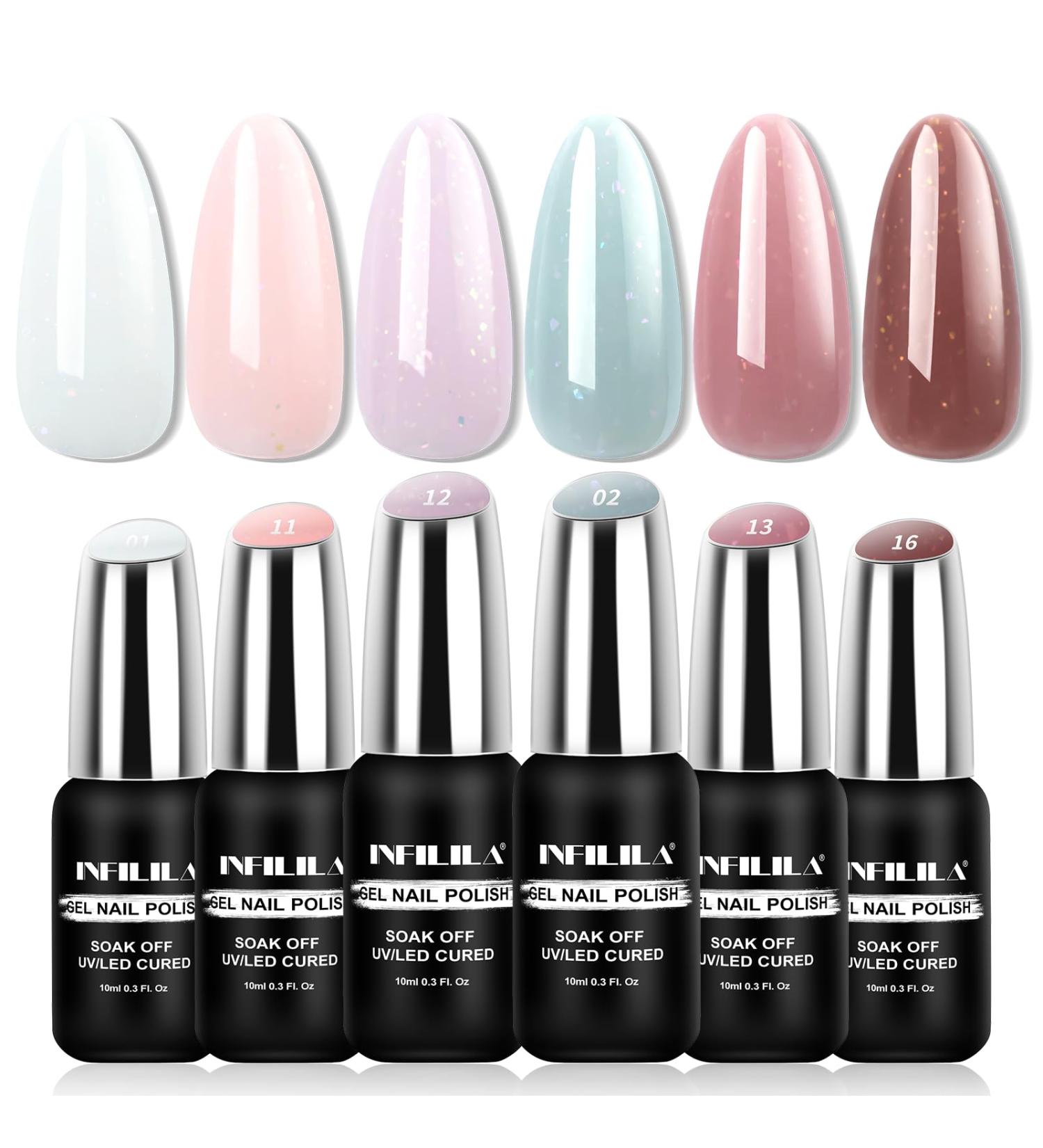 NXJ INFILILA Glitter Gel Nail Polish 6 Colors Gel Nail Polish Set 10ml Natural Nude Color Translucent Jelly Nail Polish DIY Nail Art at Home Professional Nail Salon Translucent Nail Polish Nude Glitter - Buy Online on GoSupps.com
