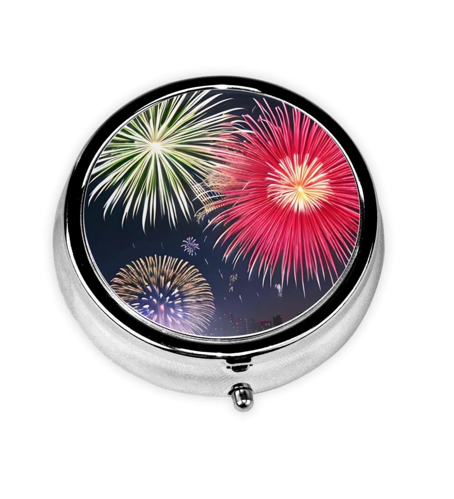 Splendid Fireworks Round Pill Box - 3 Compartment Portable Organizer for Travel | Best Travel Pill Box - Buy Online on GoSupps.com