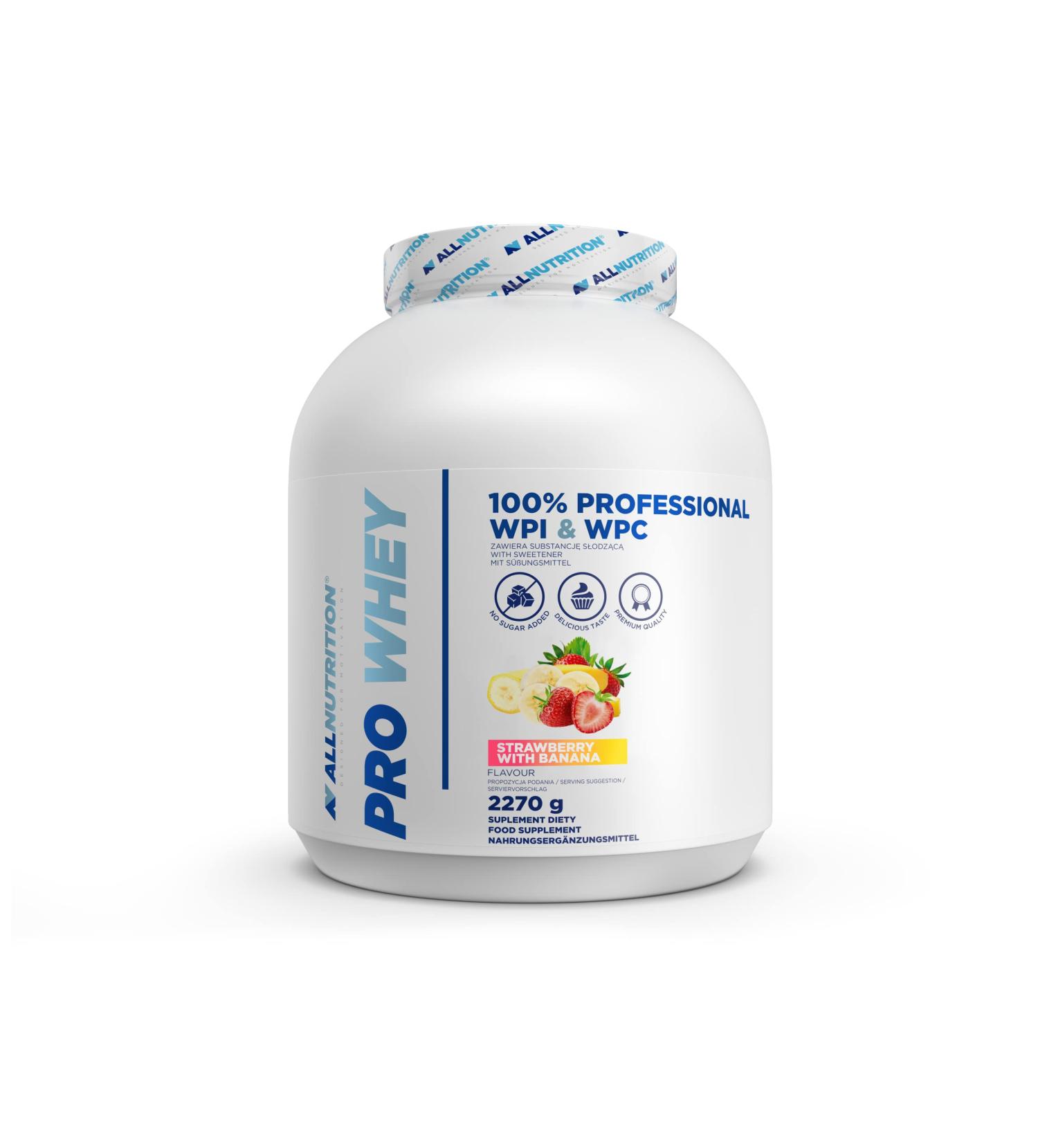 ALLNUTRITION Pro Whey Protein Isolate Concentrate Nutrition Powder Vitamins with BCAA Glutamine Amino Acids and EAA Sugar Free Aspartame Free Banana With Strawberry 2270G - Buy Online on GoSupps.com