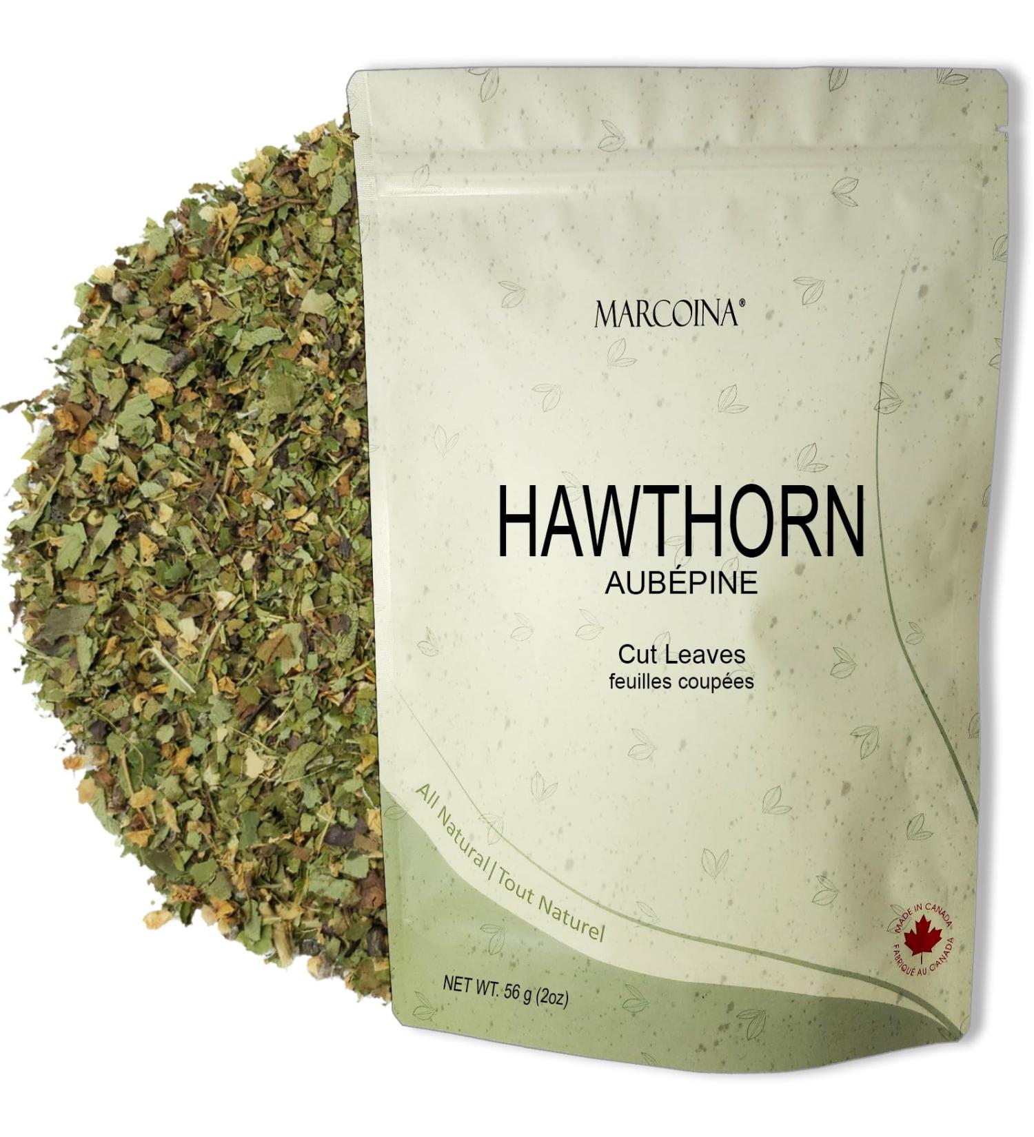 Marcoina Hawthorn Leaves Herbal Tea - Caffeine-Free Cut Leaf 56g(2oz) Origin from Bulgaria Premium Quality in Resealable Bag Kosher Vegetarian Vegan Non-GMO HAWTHORN Leaves Cut 56-g. / 2-oz. - Buy Online on GoSupps.com