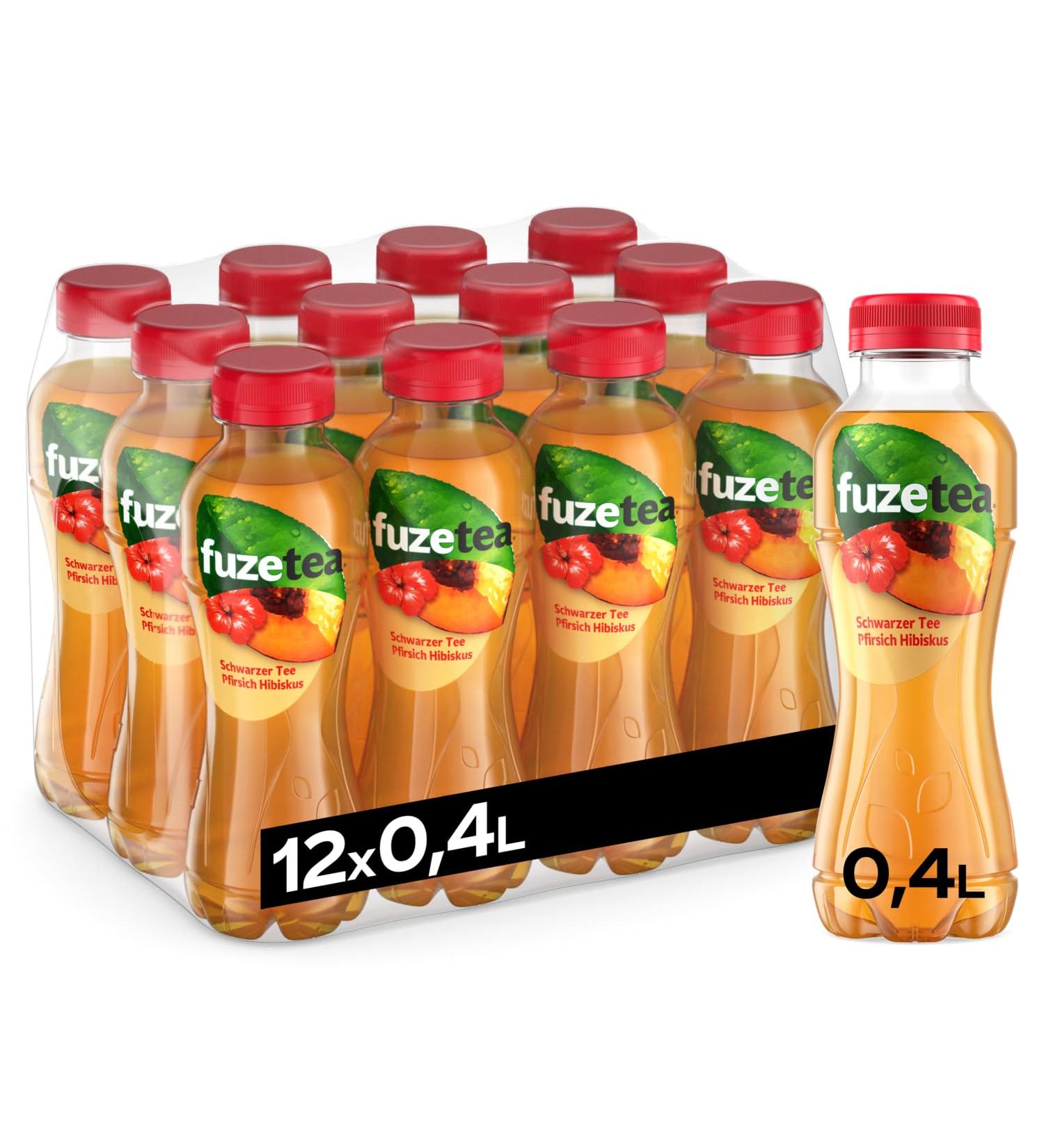 Fuze tea black tea peach hibiscus - fusion of tea juice and herbs with a combination of peach and hibiscus - low -calorie tea made of sustainable cultivation - disposable bottles (12 x 400 ml) 400 ml (12 Pack)