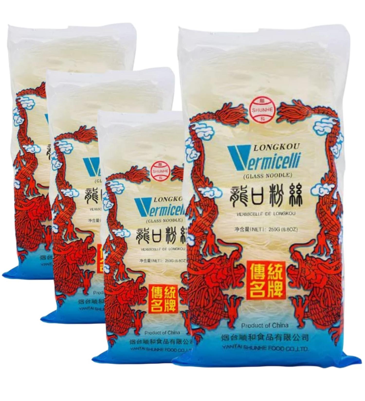 Generisch Lunou Vermicelli Glass Noodle Bags for Soups Salads Pan Dishes Asian Cuisine 100% Natural Product Net Weight 250g (Pack of 4)