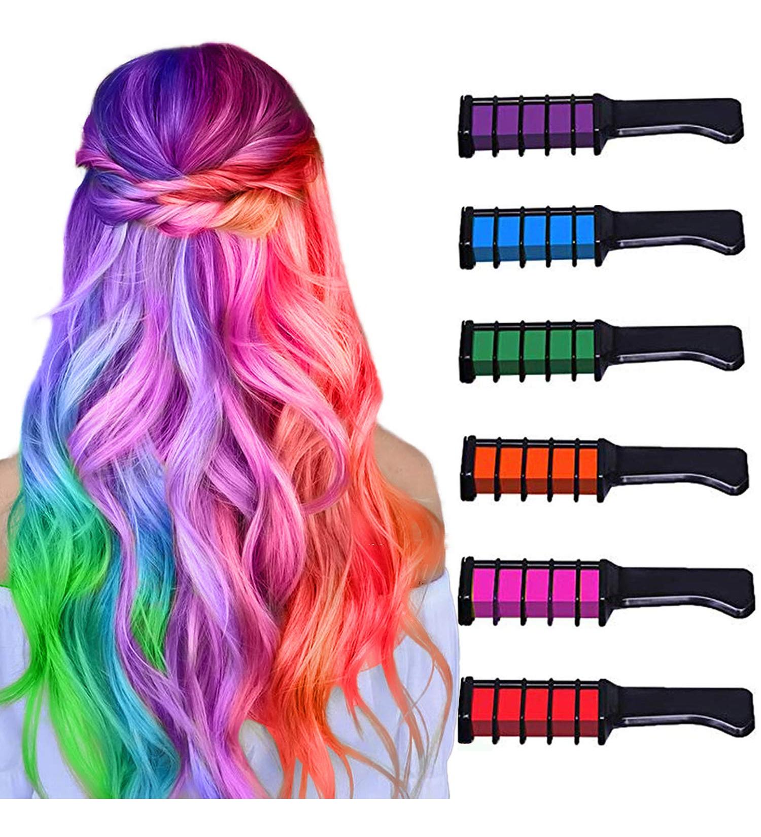 Kids Temporary Hair Chalk Comb - Non-Toxic Washable Hair Color Dye - Girls Gift for Halloween, Christmas, Birthday Parties - 6 Colors - Ages 1-10 - Buy Online on GoSupps.com