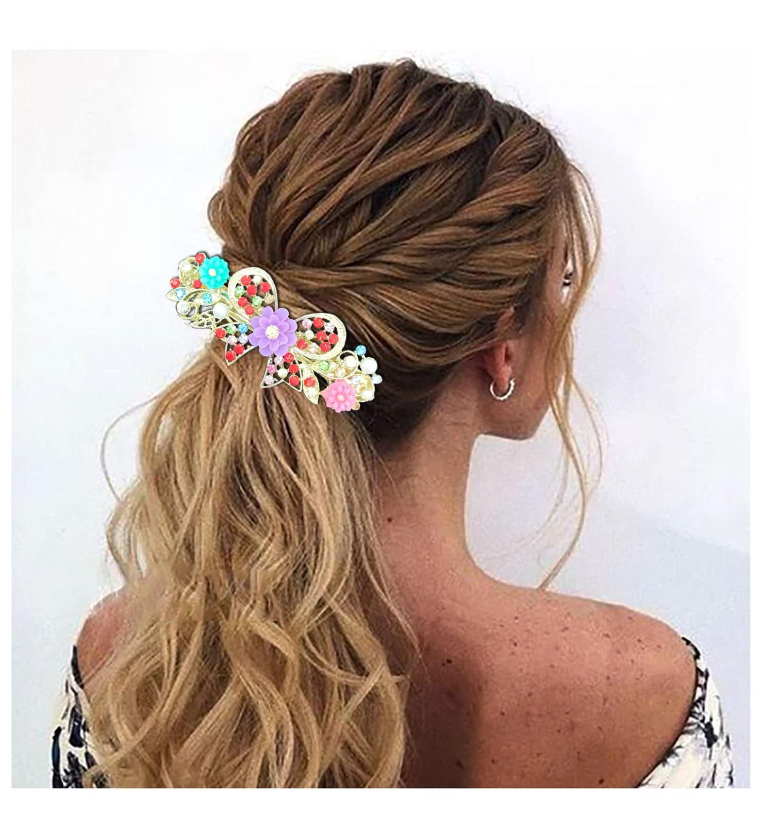 Crystal Flower Hair Barrettes Vintage Butterfly Rhinestone French Spring Clasp Claws Pearl Hair Clips Accessories for Women Girls Teens (Multi-colored) - Buy Online on GoSupps.com