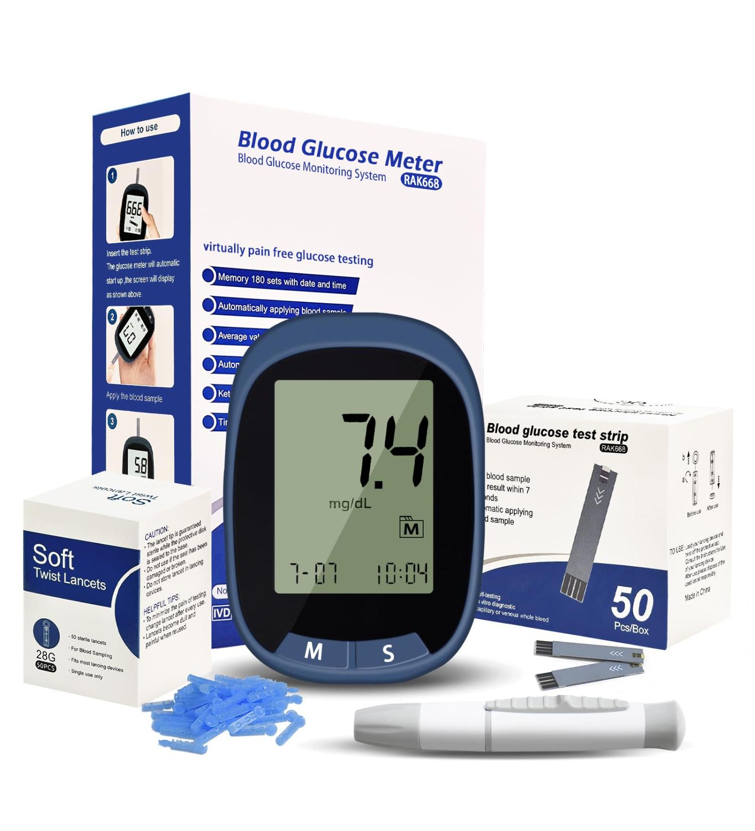 Blood Glucose Monitors Blood Glucose Meter Blood Sugar Tester With Test Strips x 50 and Lancet x 50 for UK Diabetics -in mmol/L - Buy Online on GoSupps.com