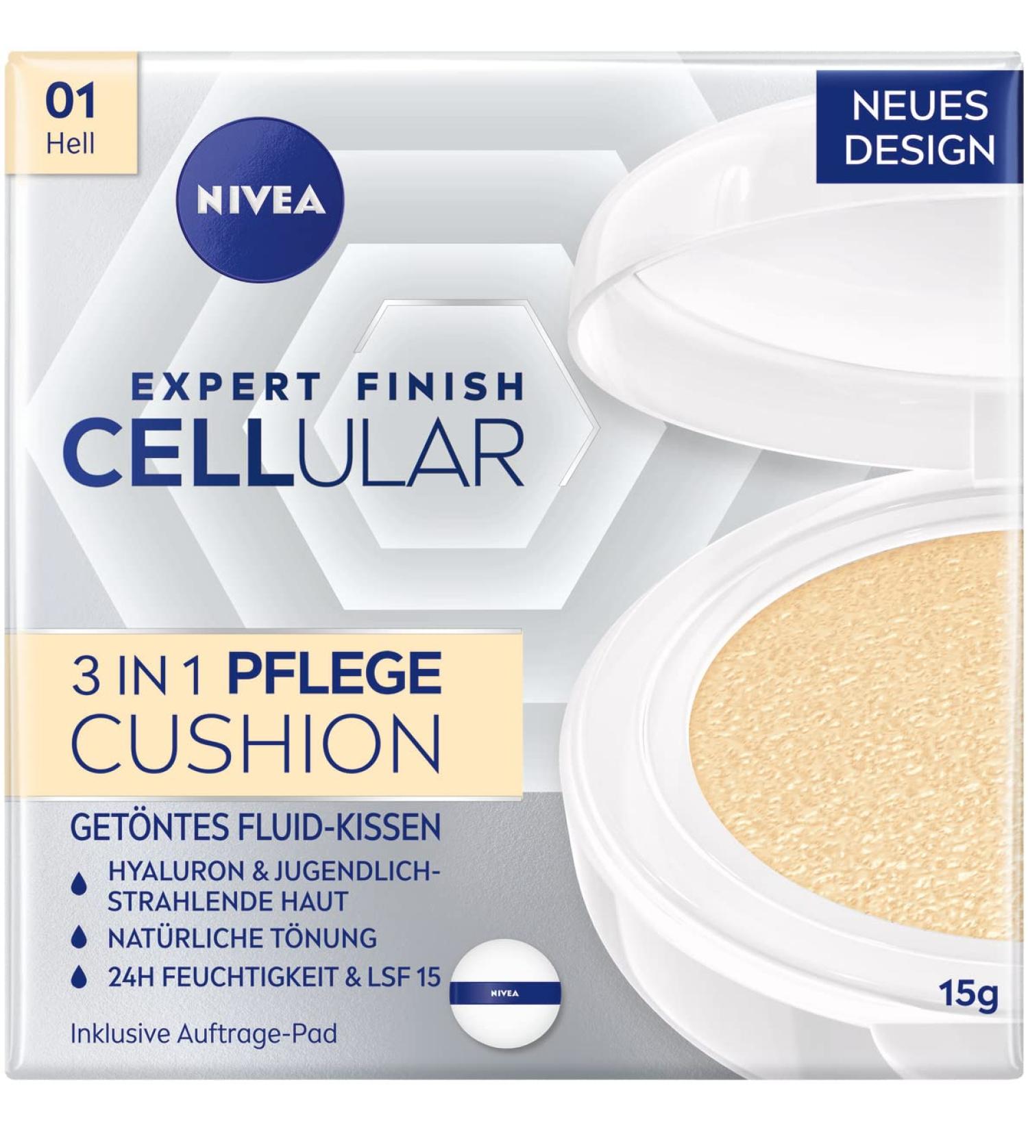 NIVEA Cellular Expert Finish 3in1 Care Cushion Foundation for Light Skin - Hyaluron & Collagen Booster SPF 15 15g - Moisturizing Makeup for Flawless Skin - Buy Online on GoSupps.com
