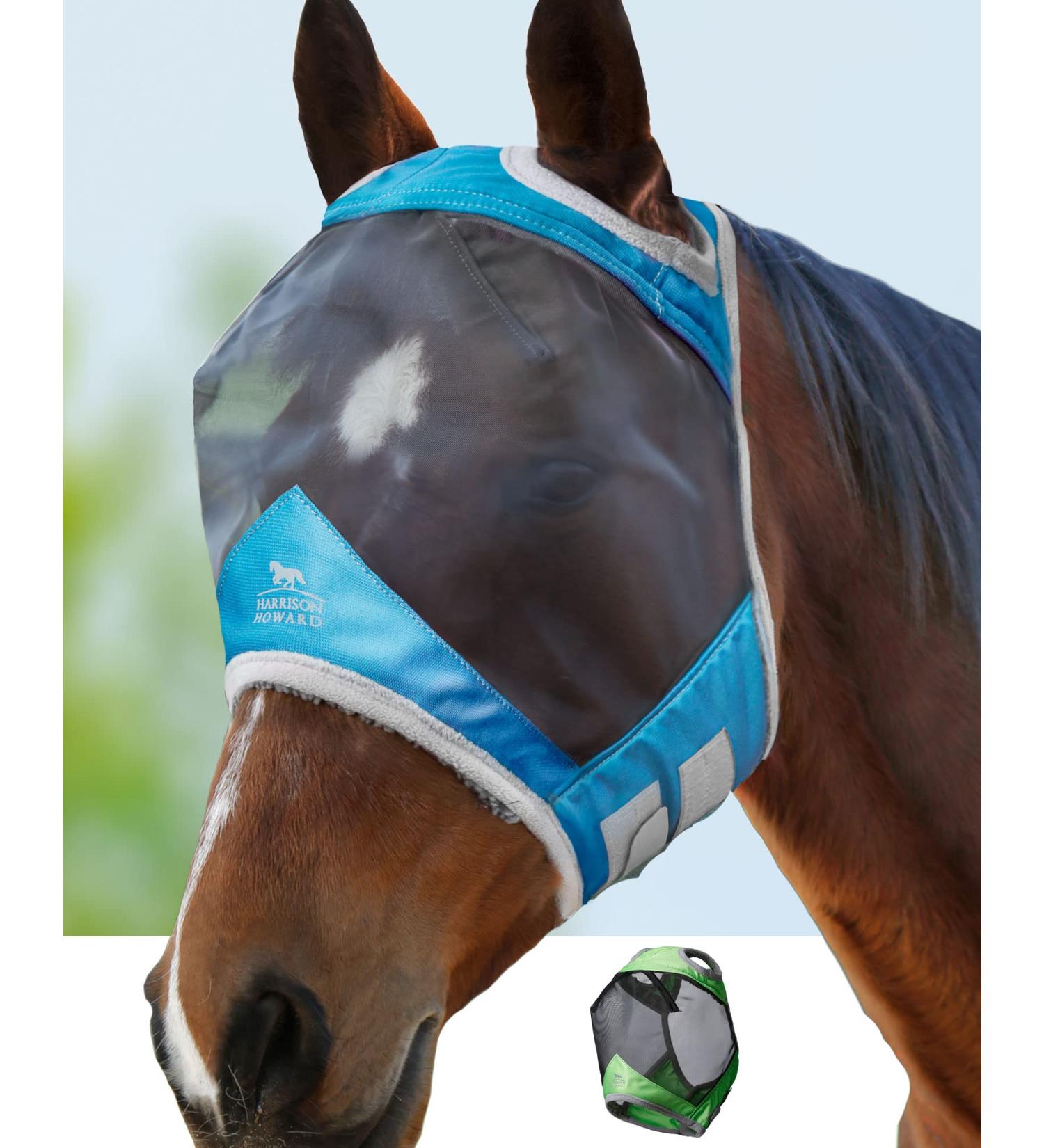 Harrison Howard CareMaster Pro Luminous UV-Proof Fly Mask with Fine Mesh and Fleece Padding - Voodoo Blue (M Cob) | Cob Size - Buy Online on GoSupps.com
