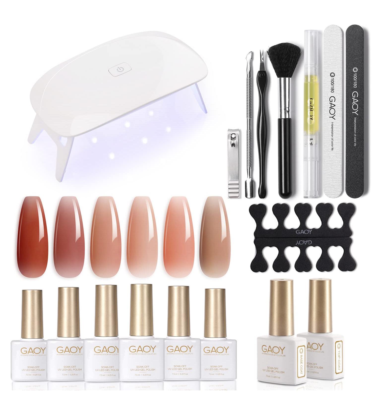 GAOY Gel Nail Polish Kit with UV Light Starter Set - Jelly Nude Colors for DIY Manicure and Pedicure at Home - Sheer Maroon - Buy Online on GoSupps.com