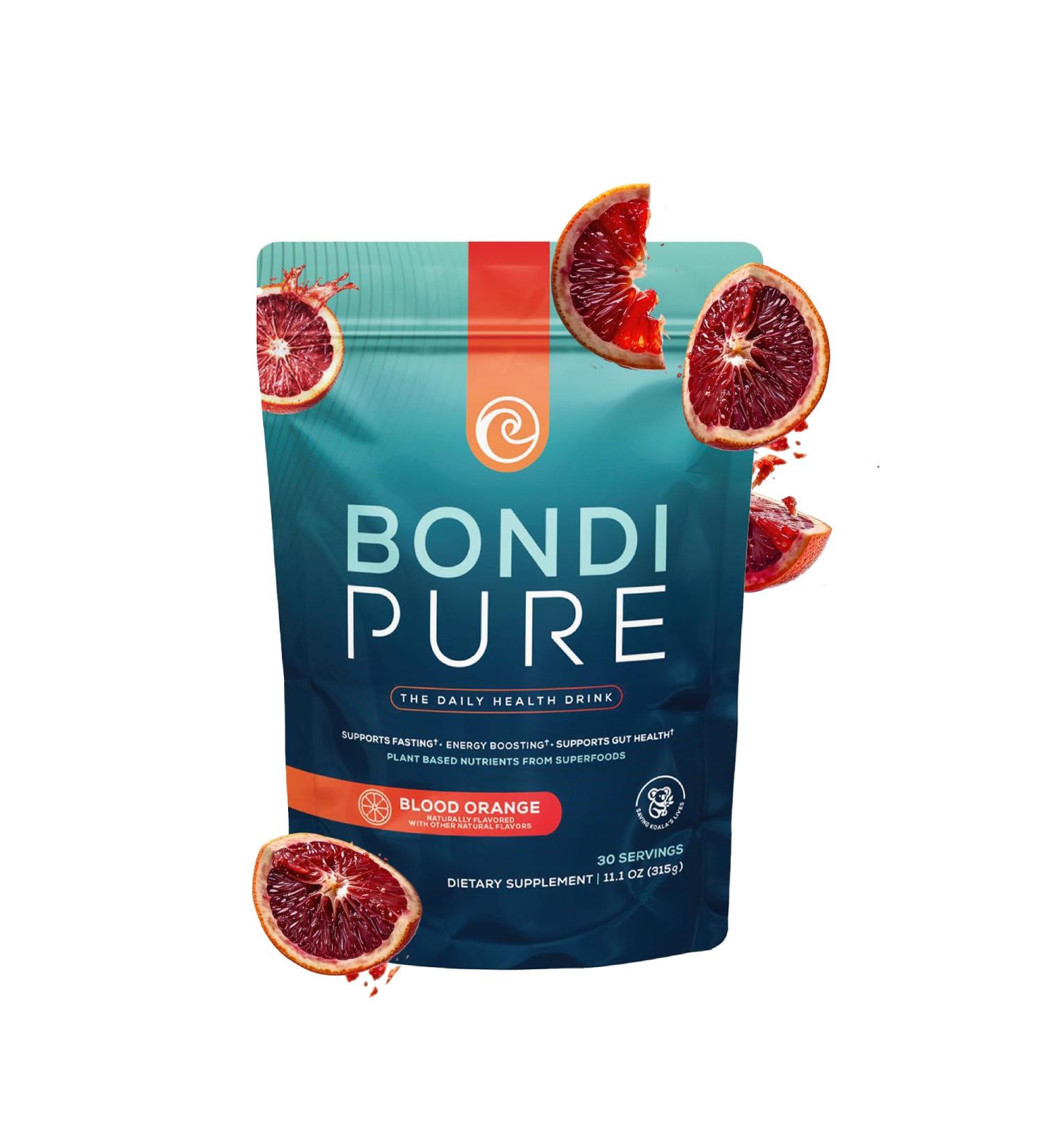 Bondi Pure - Daily Health & Detox Drink - Promote Gut Health & Energy Support During a Cleanse or Intermittent Fasting - Plant-Based Fibers Alkalizing Super Greens - Blood Orange (30 Servings) Blood Orange 30 Servings (Pac  - Buy Online on GoSupps.com