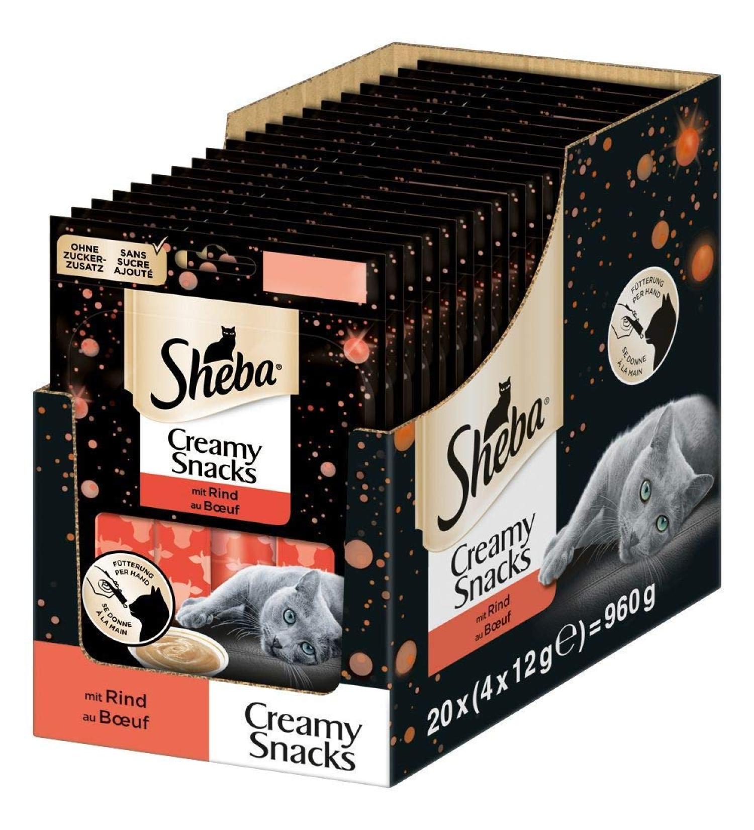 Sheba Creamy Snacks for Cats - Beef Flavored Licking Sticks (80 x 12g) - 20 Pack - Ideal Treat for Cat Lovers - Buy Online on GoSupps.com