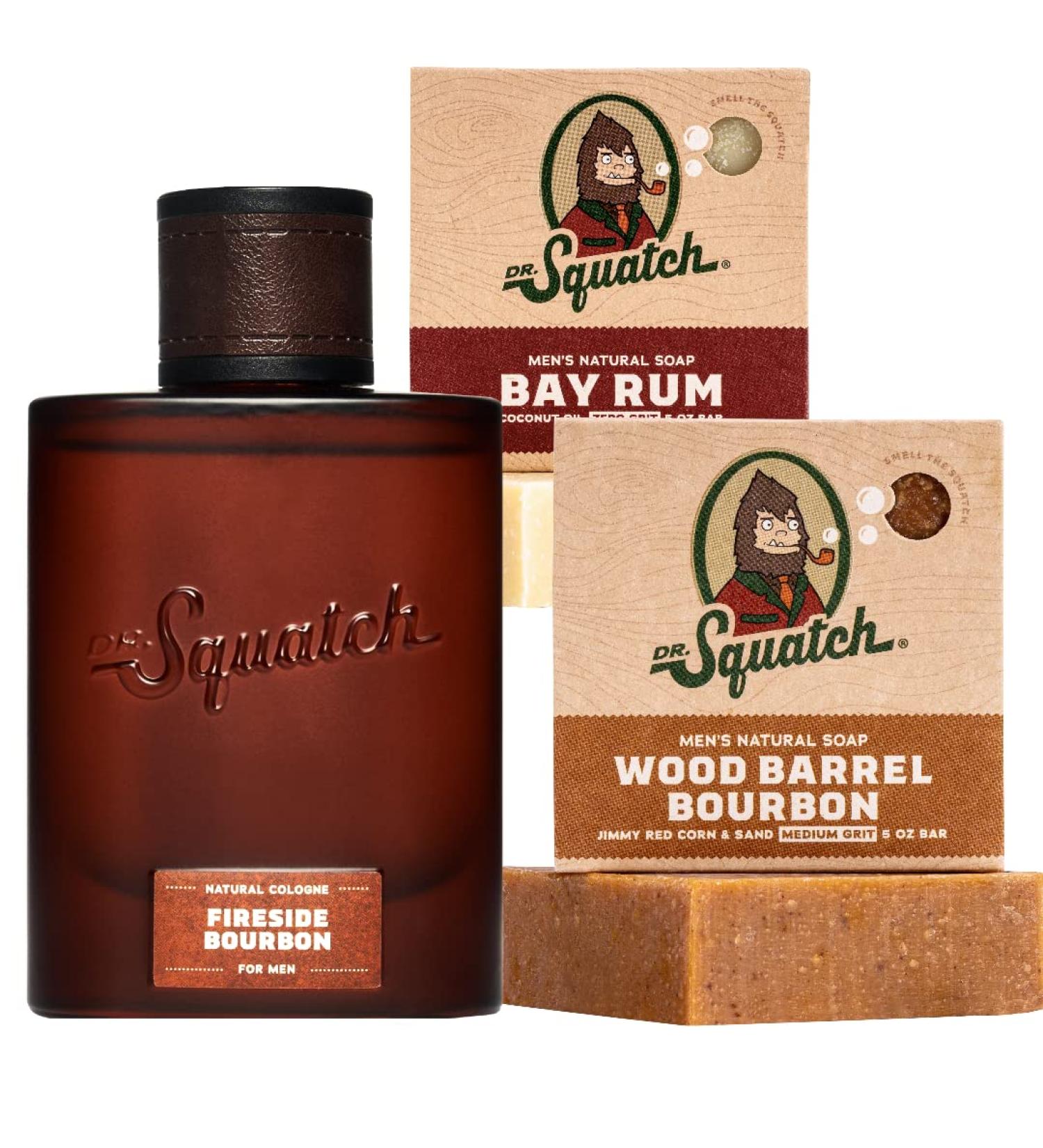 Fireside Bourbon Men's Cologne & Bar Soap Set - Spicy Bourbon & Oak Scent - Natural Ingredients for Men - Wood Barrel Bay Rum Soap - Dr. Squatch - Buy Online on GoSupps.com