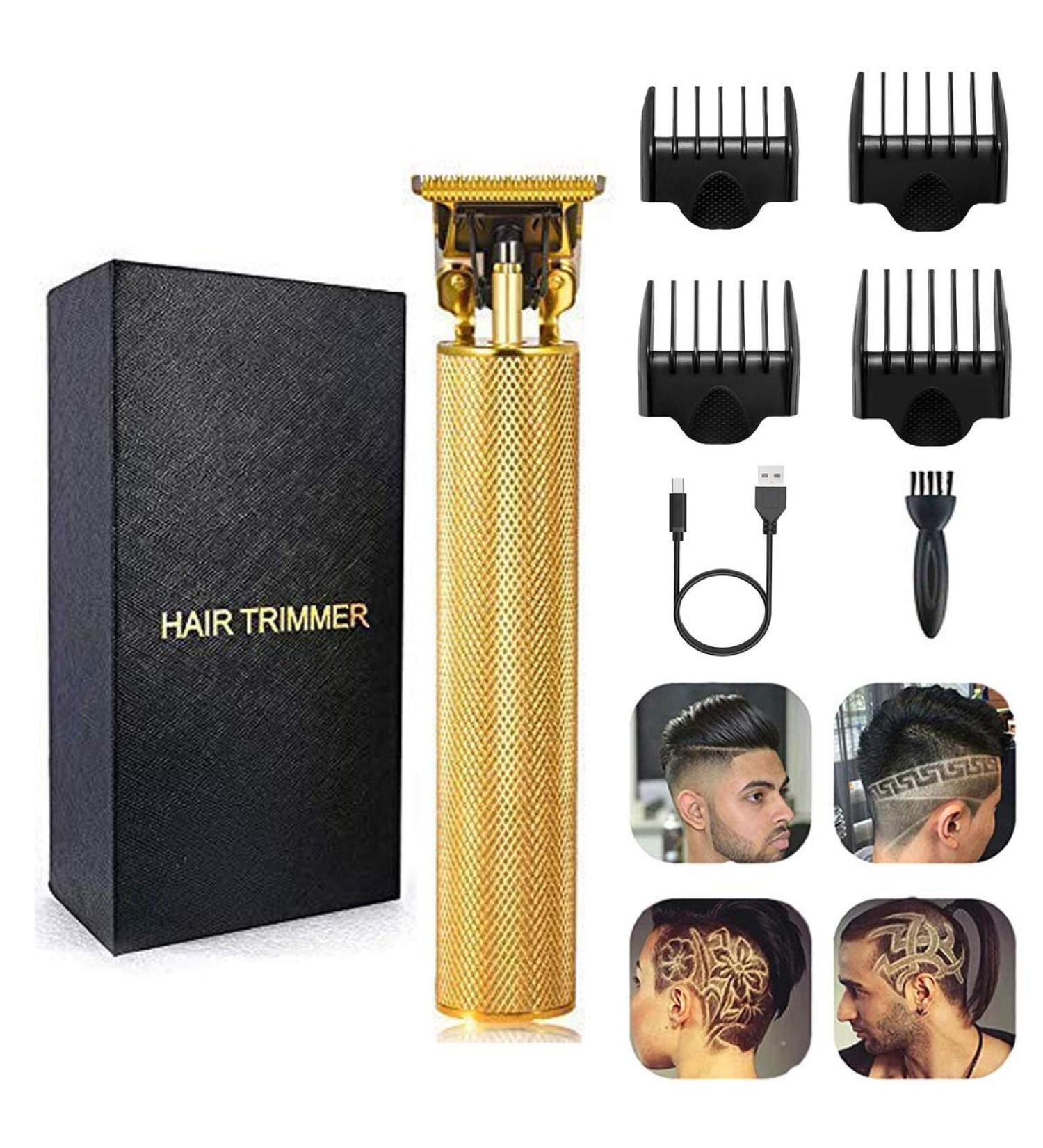 Professional Electric Hair Clippers for Men - Waterproof Rechargeable Haircut Kit with T Blade Trimmer and Guide Combs - Gold - Buy Online on GoSupps.com