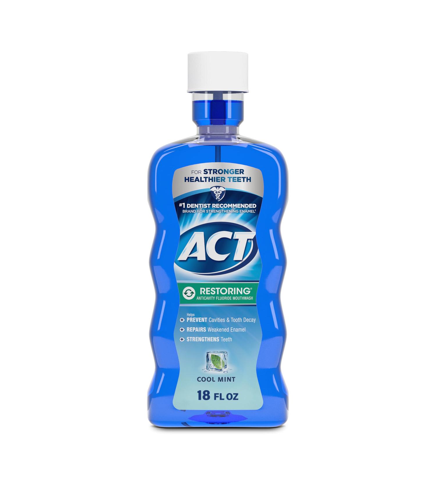 ACT Restoring Fluoride Mouthwash 18 fl. oz. Strengthens Tooth Enamel Cool Mint - Buy Online on GoSupps.com