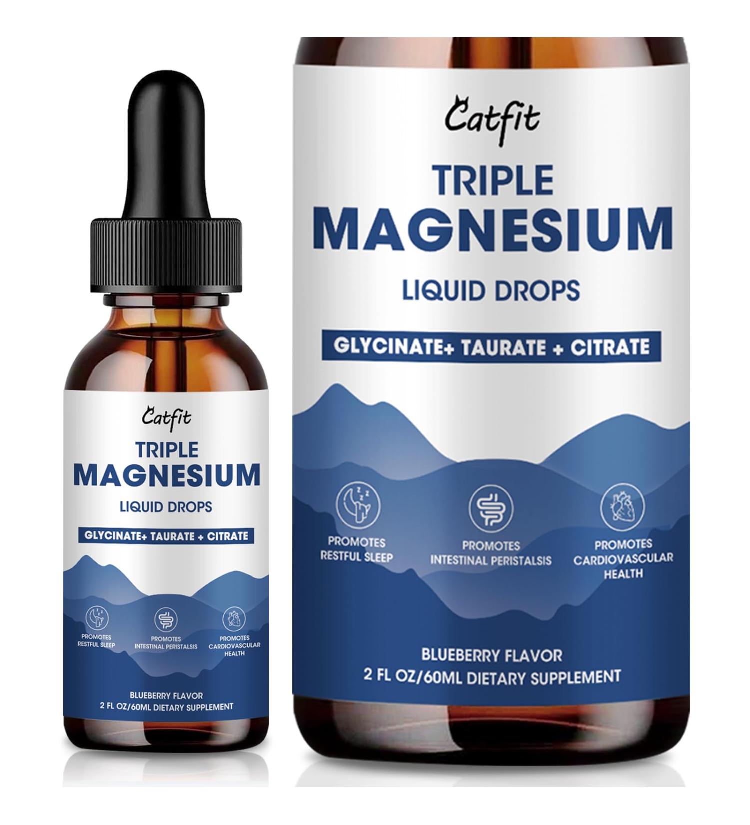 Magnesium Glycinate Liquid Drops with Taurate & Citrate, Magnesium Supplement for Sleep, Calm & Relaxation, with Potassium & Omega-3, High Absorption Formula, Blueberry Flavor, 2 Fl Oz - Buy Online on GoSupps.com