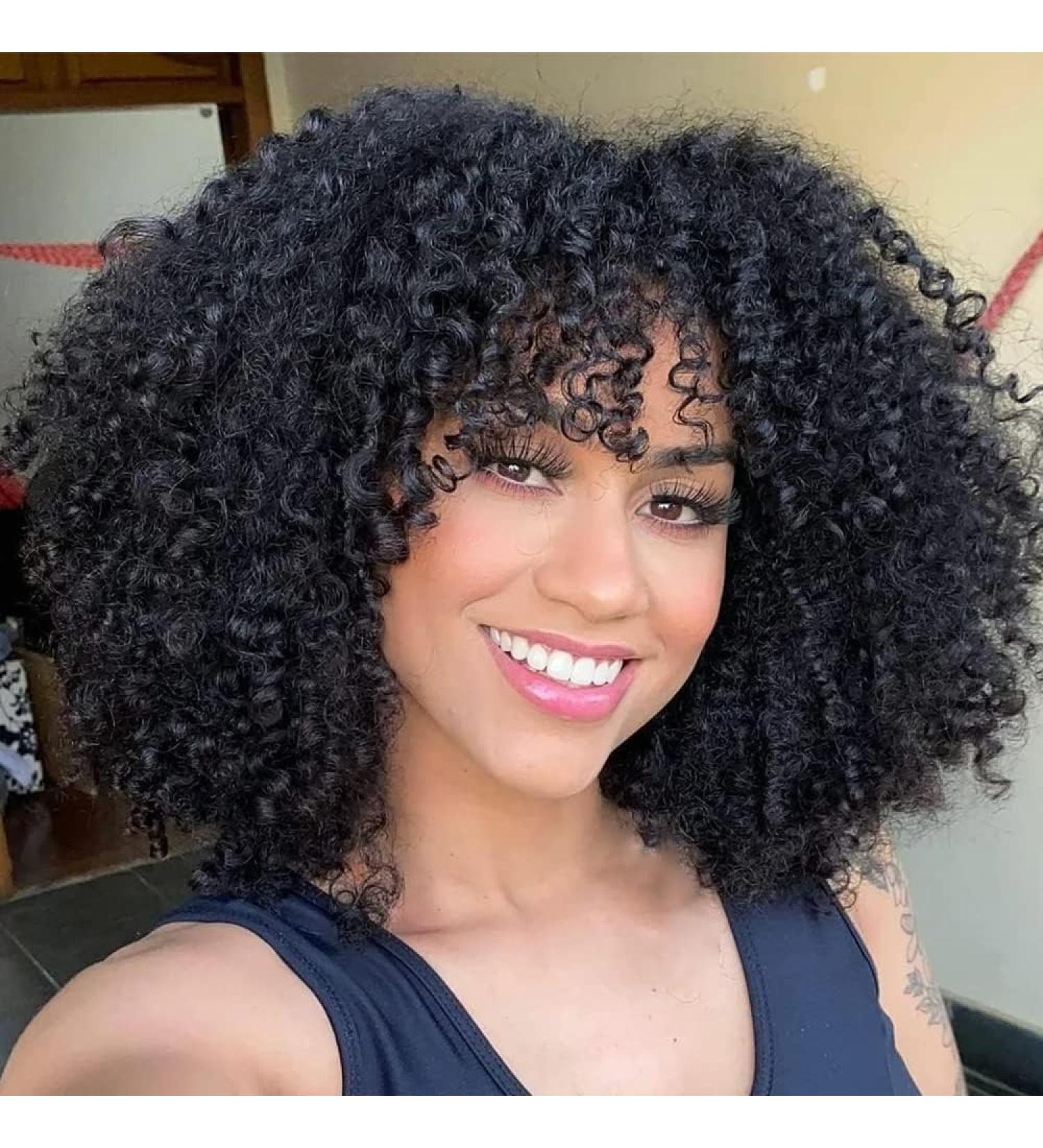 14-Inch Porsmeer Curly Afro Wig for Women - Natural Kinky Curly Bob with Ponytail Shoulder Length Black 1B# - Perfect Volume for Black Women - Buy Online on GoSupps.com