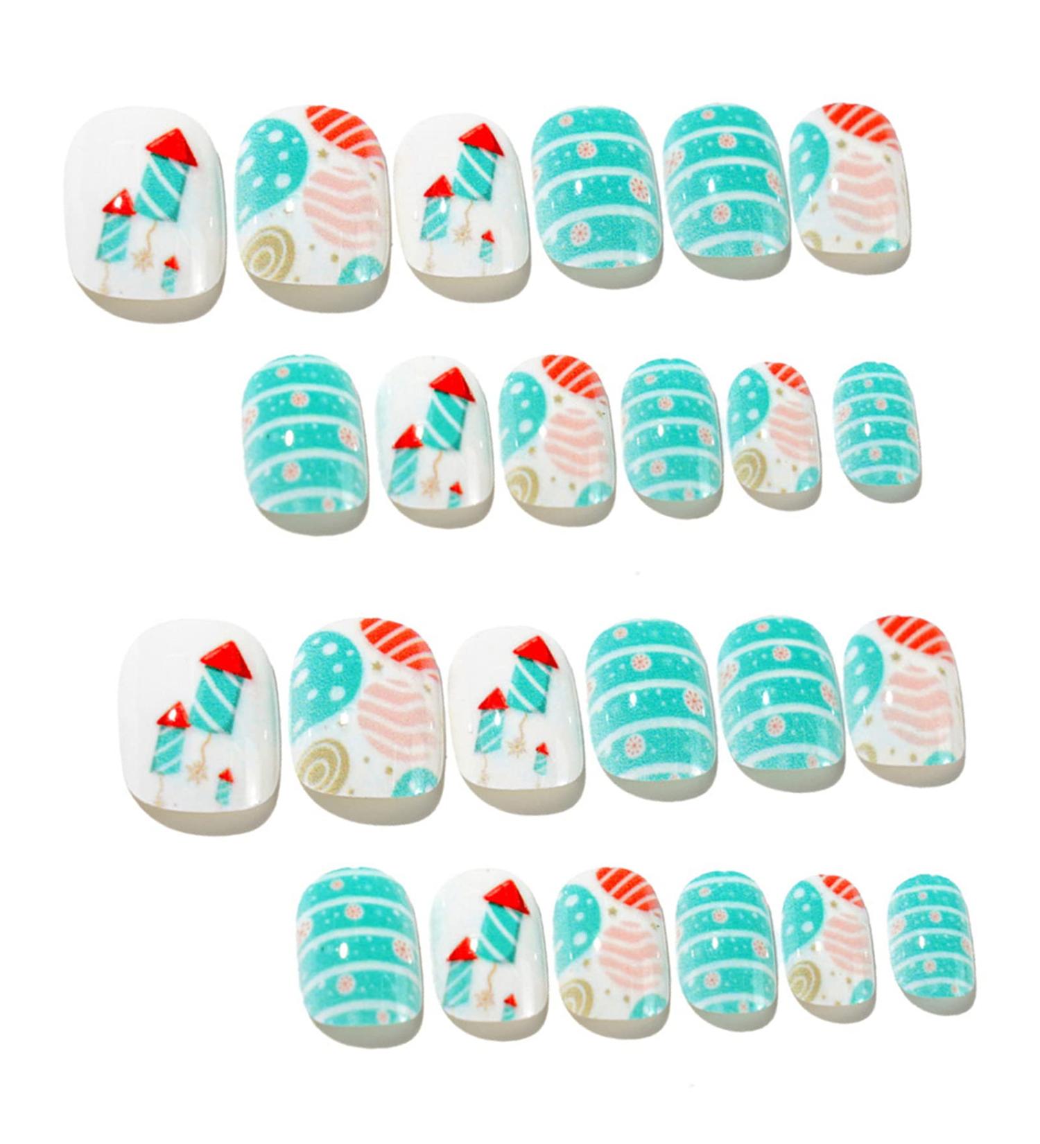 YOXIER 24Pcs Christmas Kids False Nail Press on Nails Kids Fake Nails Snowflakes Snowmen Santa Xmas Artificial Nail Tips for Girls Kids 5 - Buy Online on GoSupps.com