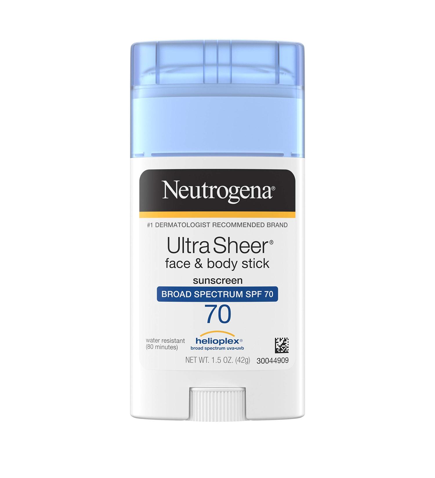 Neutrogena Ultra Sheer Face & Body Sunscreen Stick SPF 70 - 1.5 oz (42 g) | Water Resistant & Lightweight - Buy Online on GoSupps.com