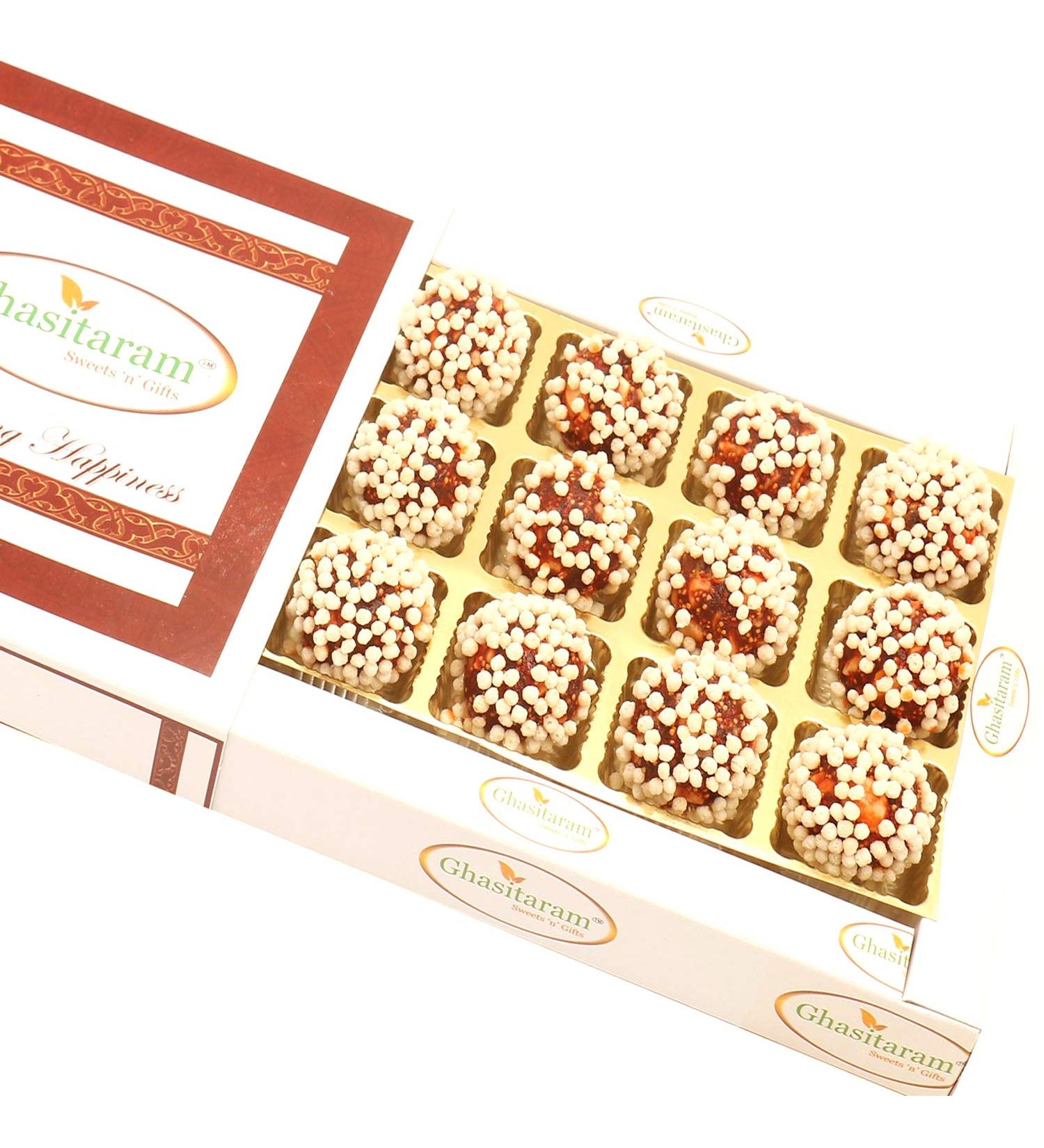 Ghasitaram Gifts Indian Sweets - Diwali Gifts Sweets - Rice Crispies Anjeer Laddoos in White Box - Buy Online on GoSupps.com