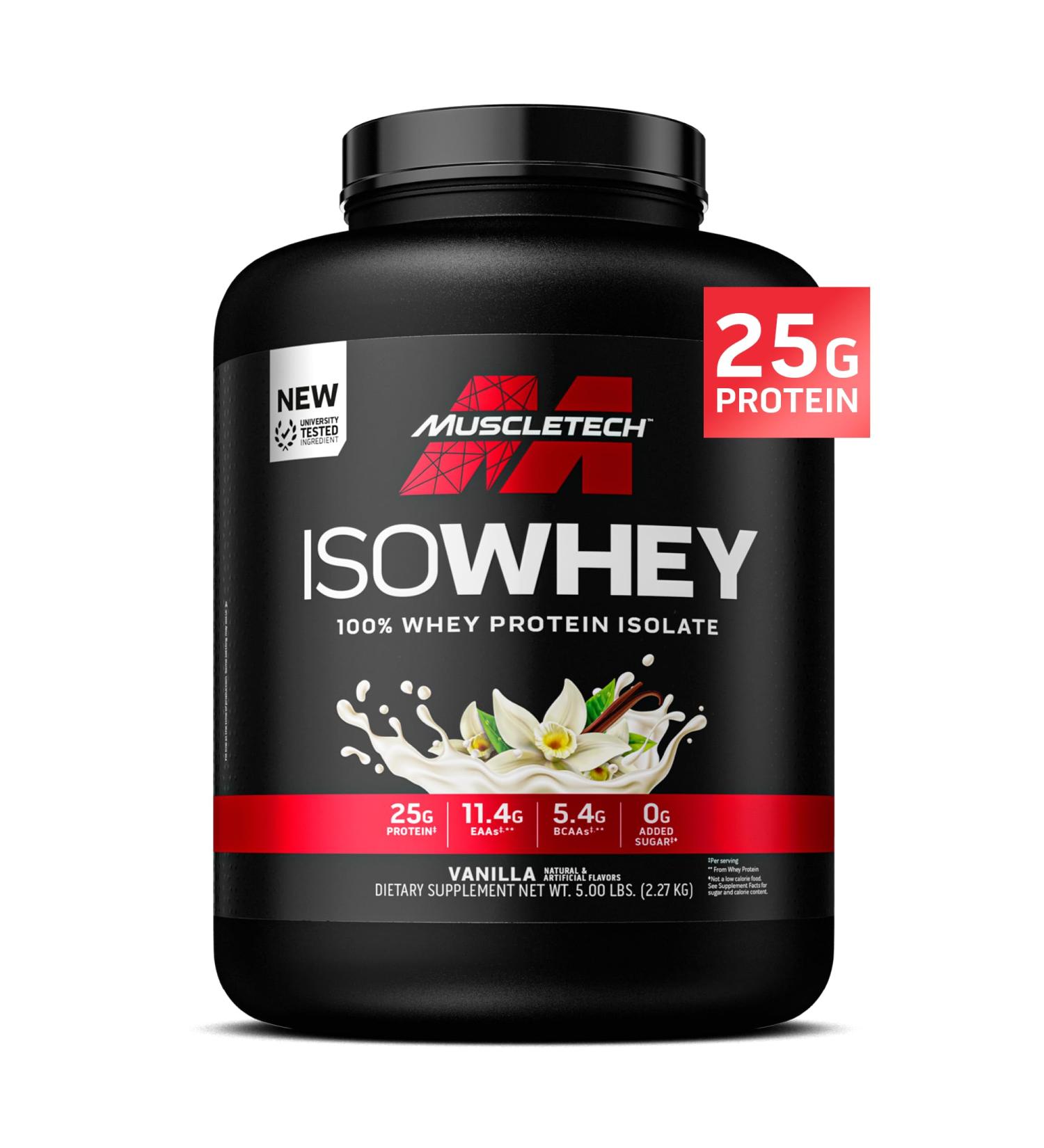 MuscleTech ISO Whey Isolate Protein Powder Vanilla - Post Workout Gym Supplement for Lean Muscle Gain Body Building Weight Gainer & Recovery - 25g Protein BCAA EAA & 0 Added Sugar - 5lbs Vanilla 5 Pound (Pack of 1) - Buy Online on GoSupps.com