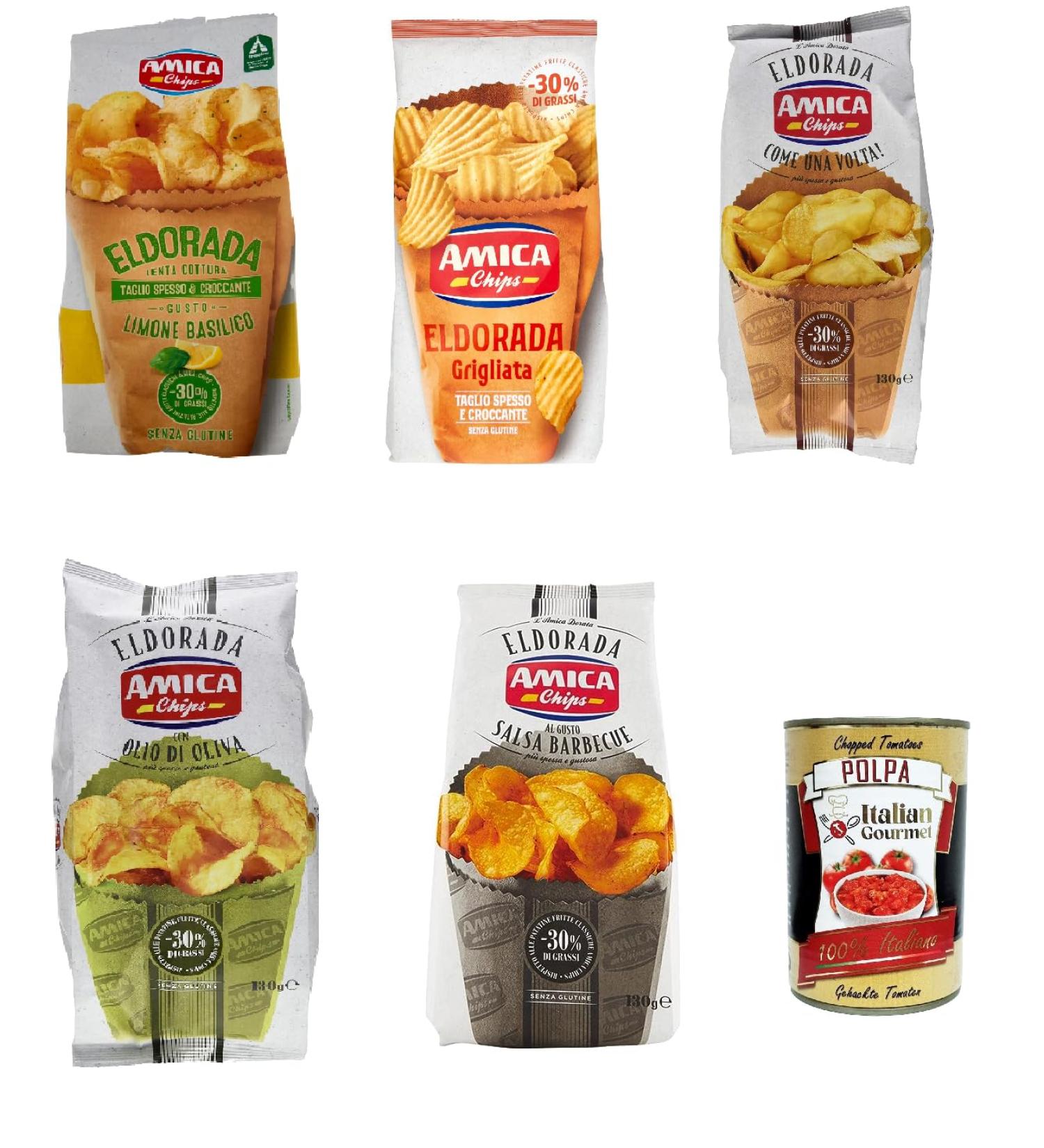  Italian Gourmet E.R. Amica Chips Eldorada Gluten Free Crunchy Potato Chips with Wavy Cut 5 x 130g - Buy Online on GoSupps.com