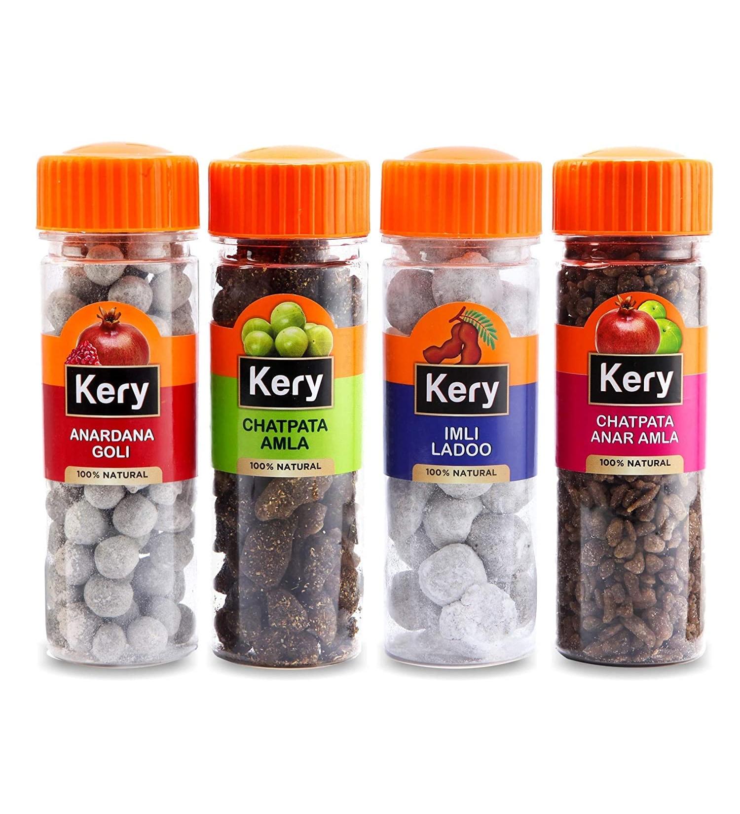 Kery Saver Combo Imli Ladoo Chatpata Amla Anardana & Anar Amla Mukhwas Mouth Fresheners (4 Bottles) 495g_Packing May Vary