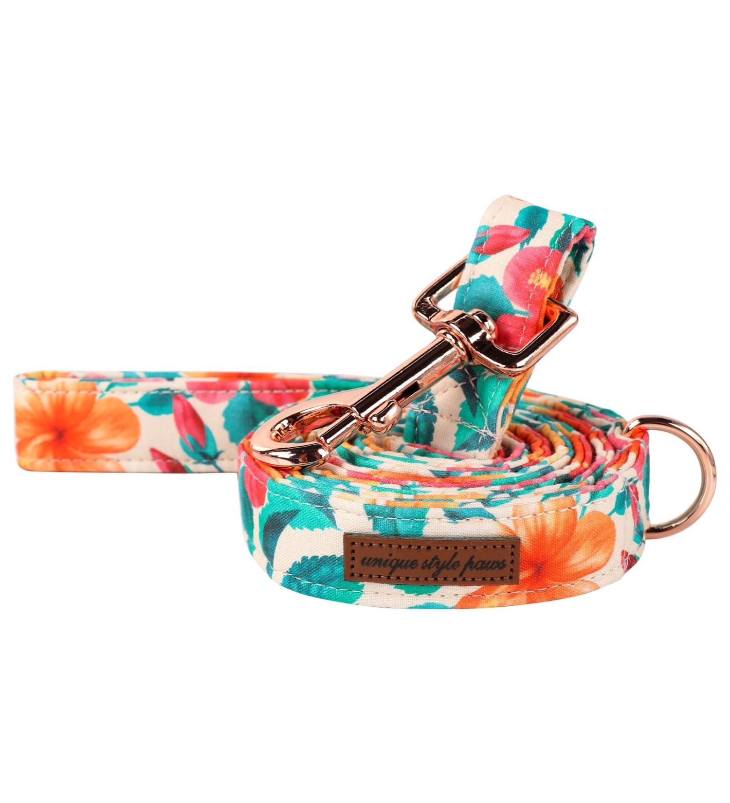 Unique Style Paws Colorful Blumen-Hundeleine | Durable Floral Dog Leash for All Sizes - Orange & Pink Flowers - Buy Online on GoSupps.com