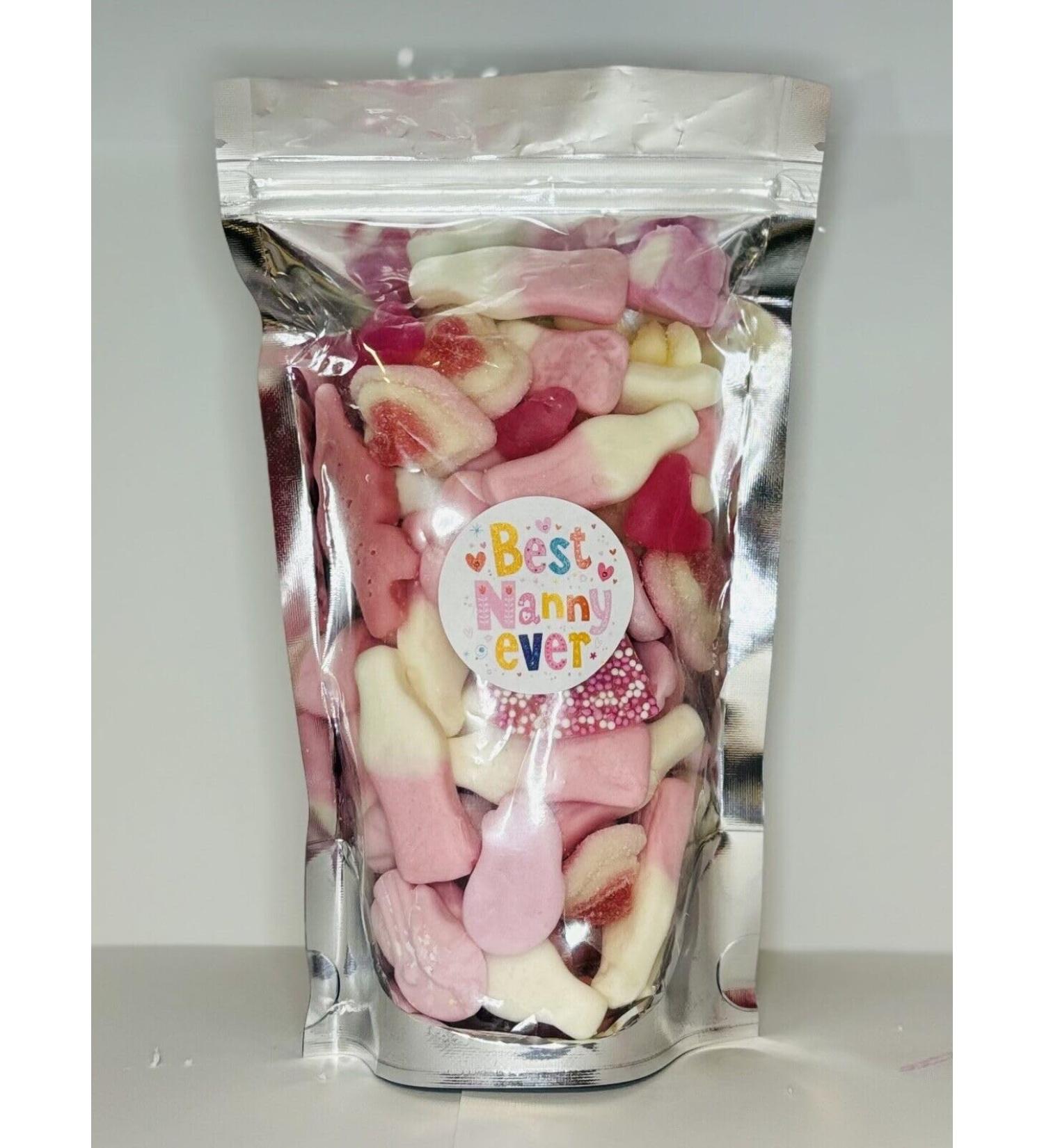 Best Nanny Ever Pink Filled Pick N Mix Sweet Treat Pouch Birthday Present Gift Mothers Day 200g - Buy Online on GoSupps.com