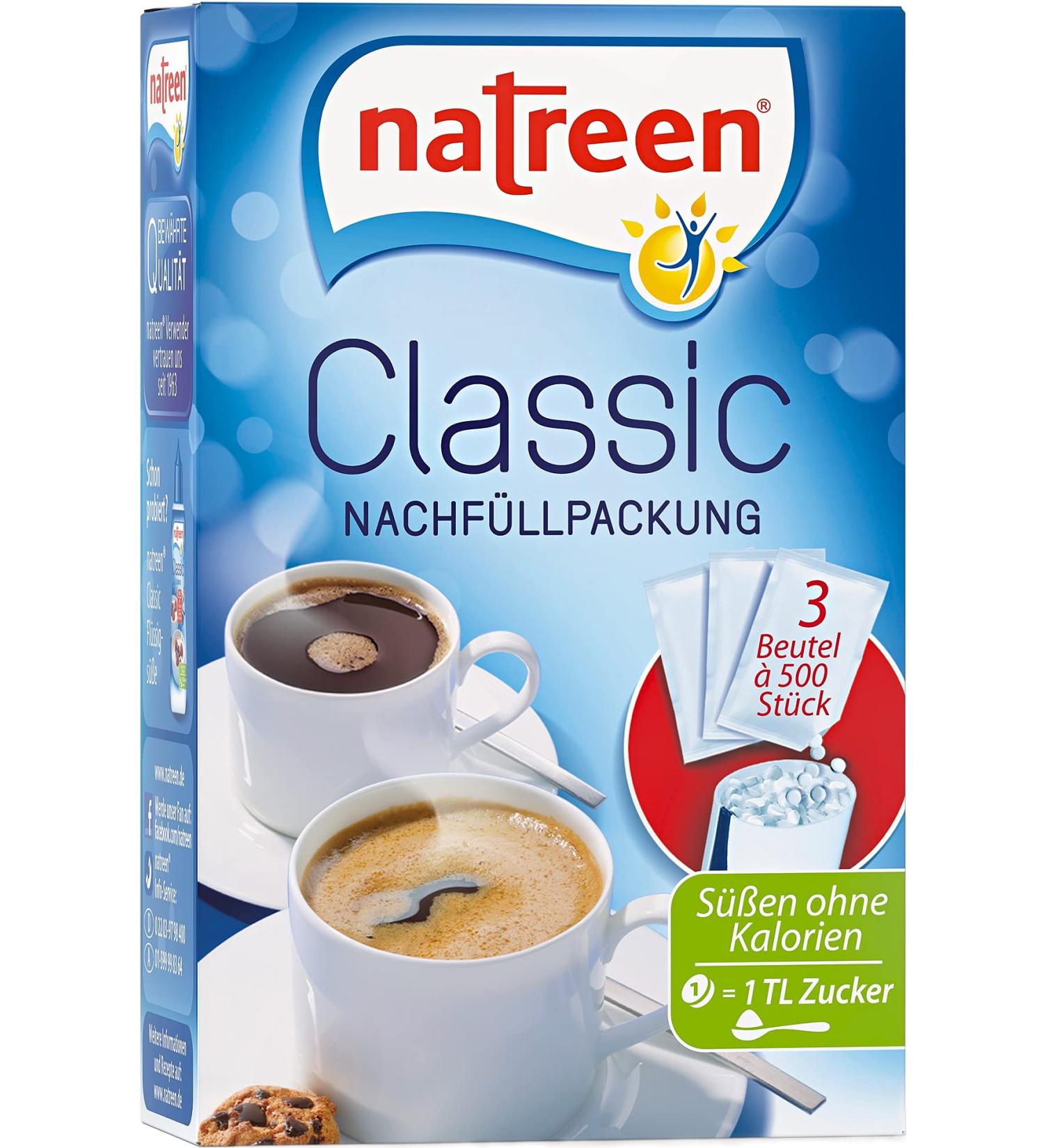 NATREEN Classic Refill Pack 3x500 pcs. - Calorie-Free Sweetener for Coffee & Tea from Netherlands - Buy Online on GoSupps.com