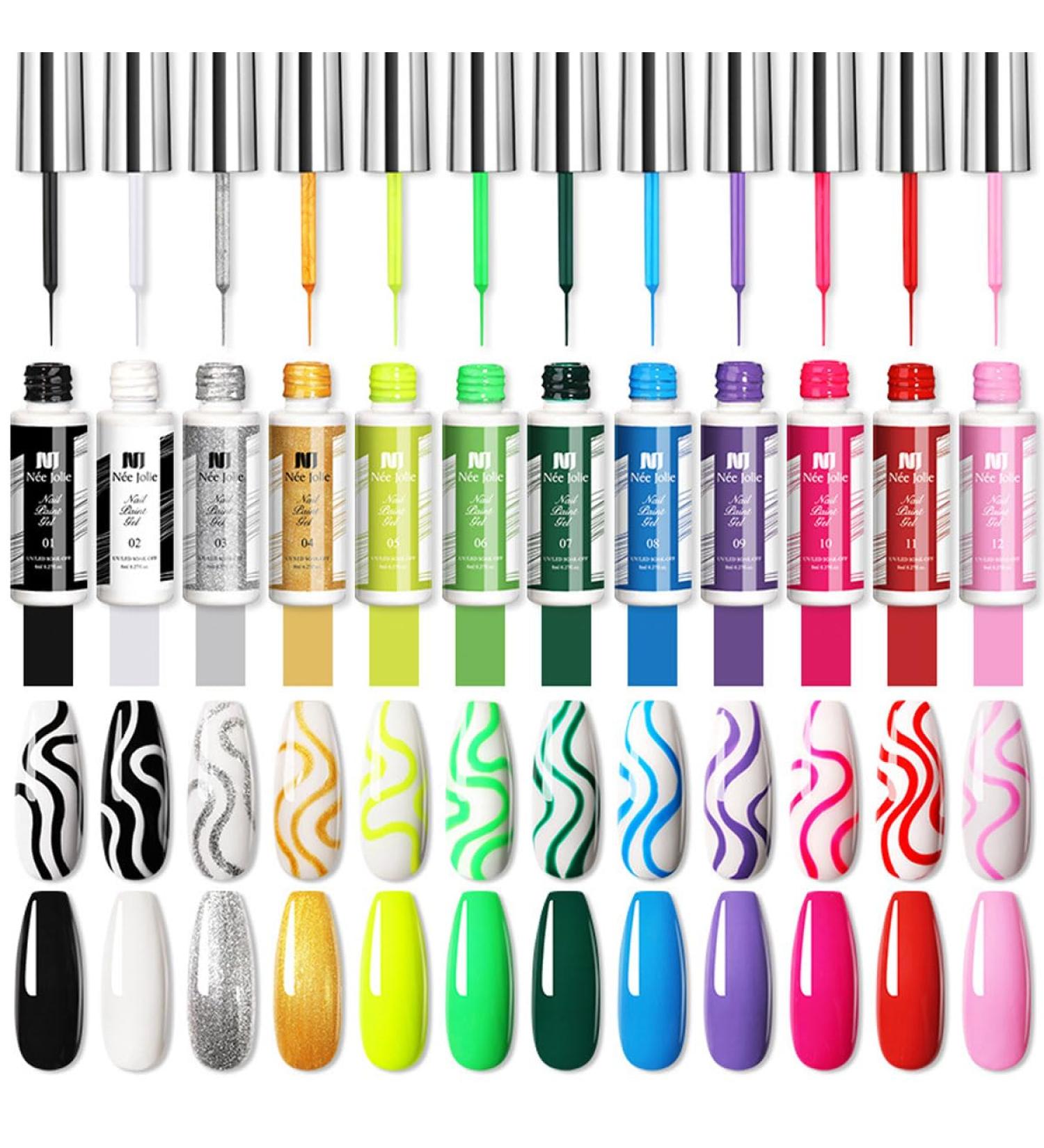 Nail Art Polish Kit Gel Nail Art Lacquer Gel Art Lacquer 12 Colors Gel Nail Polish Soak Cure 8ml Thin Nail Art Brush - Buy Online on GoSupps.com