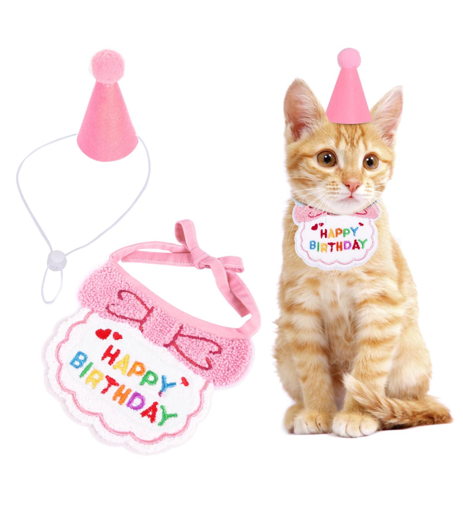 Kaket Cat Birthday Outfit Puppy Birthday Bib Small Dog Birthday Party Hat Dog Birthday Bandana Pet Birthday Accessories (Pink) - Buy Online on GoSupps.com
