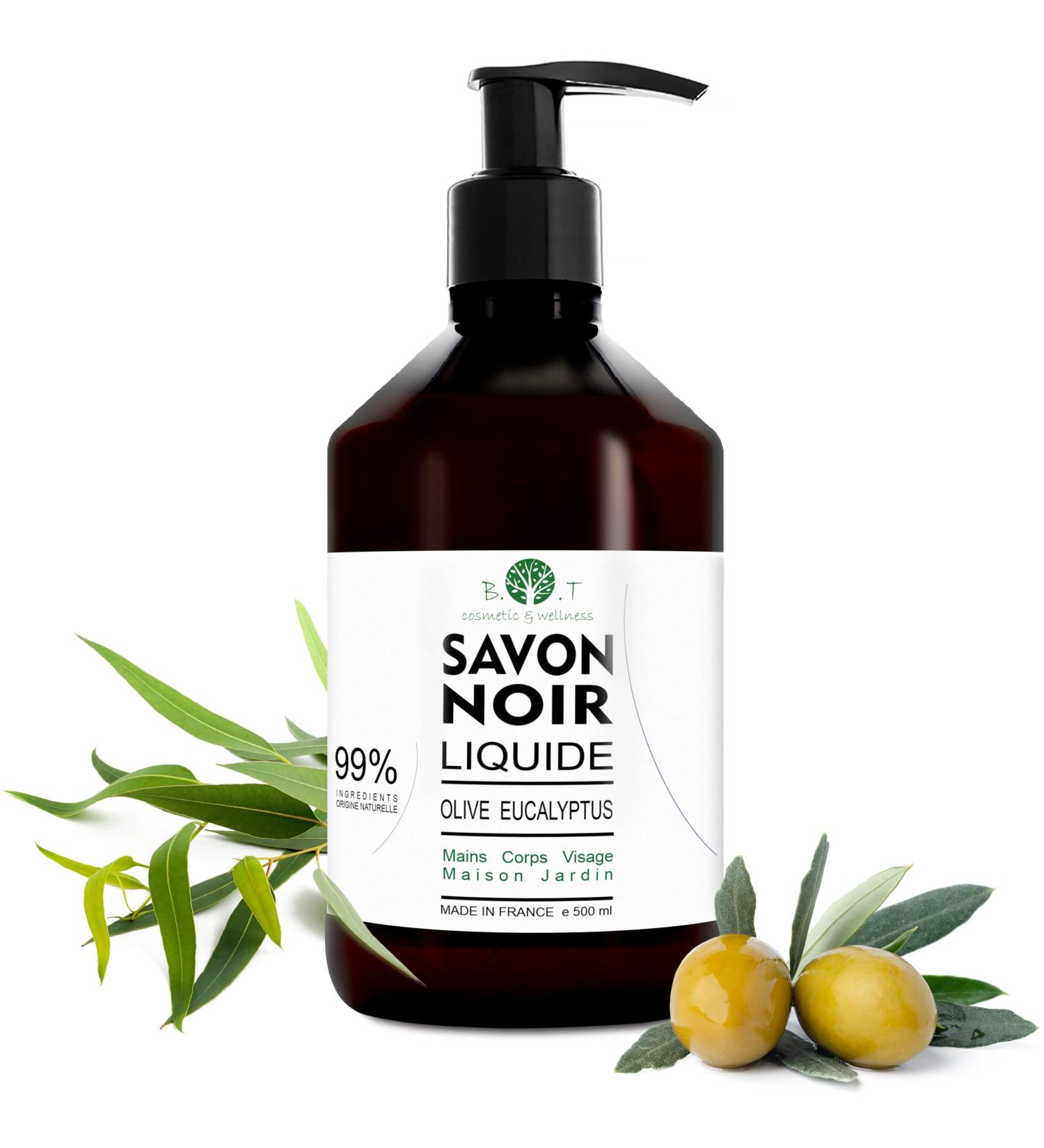 B.O.T Cosmetic & Wellness - Natural Liquid Black Soap with Olive & Eucalyptus Oil | Multi-Use Cleaner & Hypoallergenic Wash | Concentrated 500ml - Buy Online on GoSupps.com