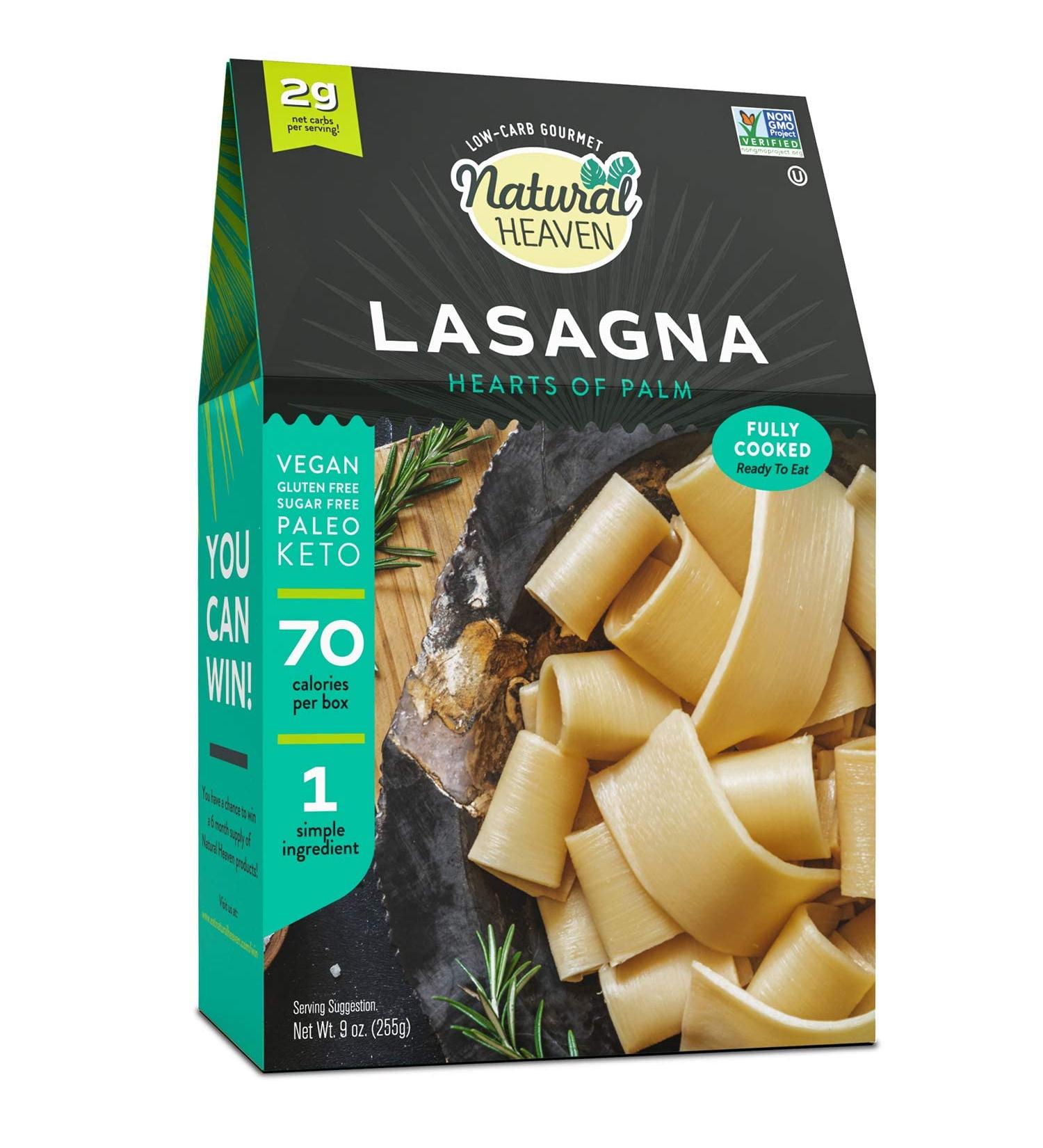 Natural Heaven Hearts of Palm Lasagna Pasta - Gluten-Free, Low Carb, High Fiber, Keto, Paleo, Vegan - 9oz (1 Count) Pack of 1 - Buy Online on GoSupps.com