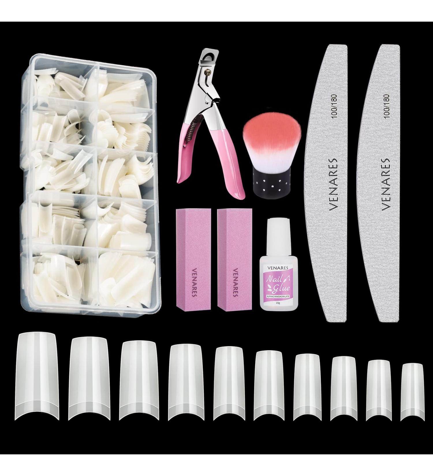 Nail Tips and Glue Kit: Venares 500Pcs Oval False Nails with 10 Sizes, French Tips, Nail Files, Buffer Blocks, Brush, Clipper - Natural Falses with Glue Gel - Buy Online on GoSupps.com